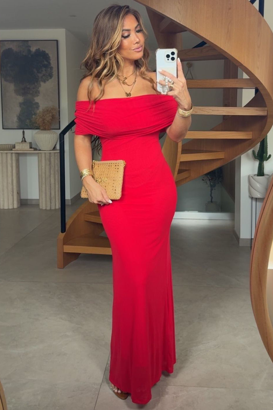 Robe Longue Soirée Épaules Dénudées Femme – Élégante & Gainante