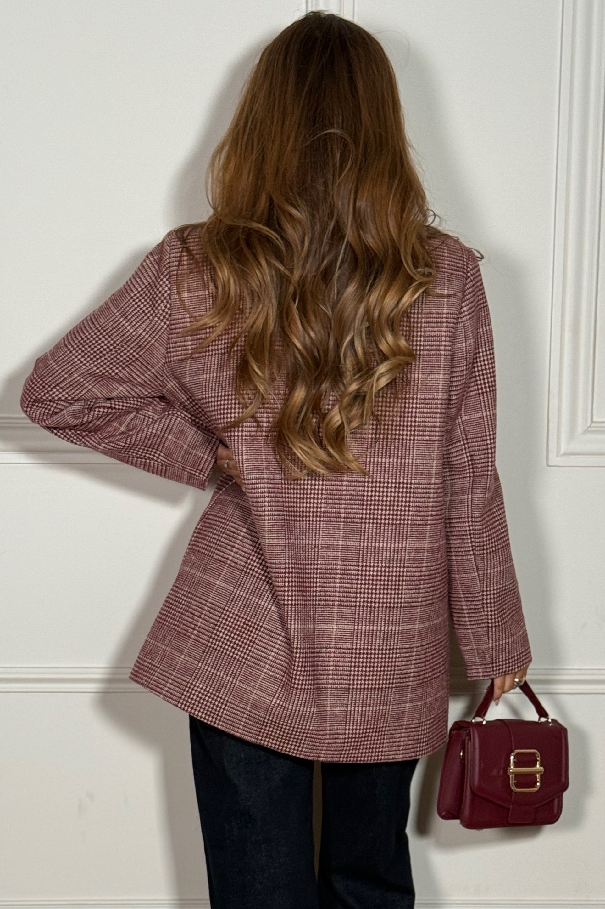 Blazer Croisé Femme à Carreaux Élégant avec Poches - Style Professionnel