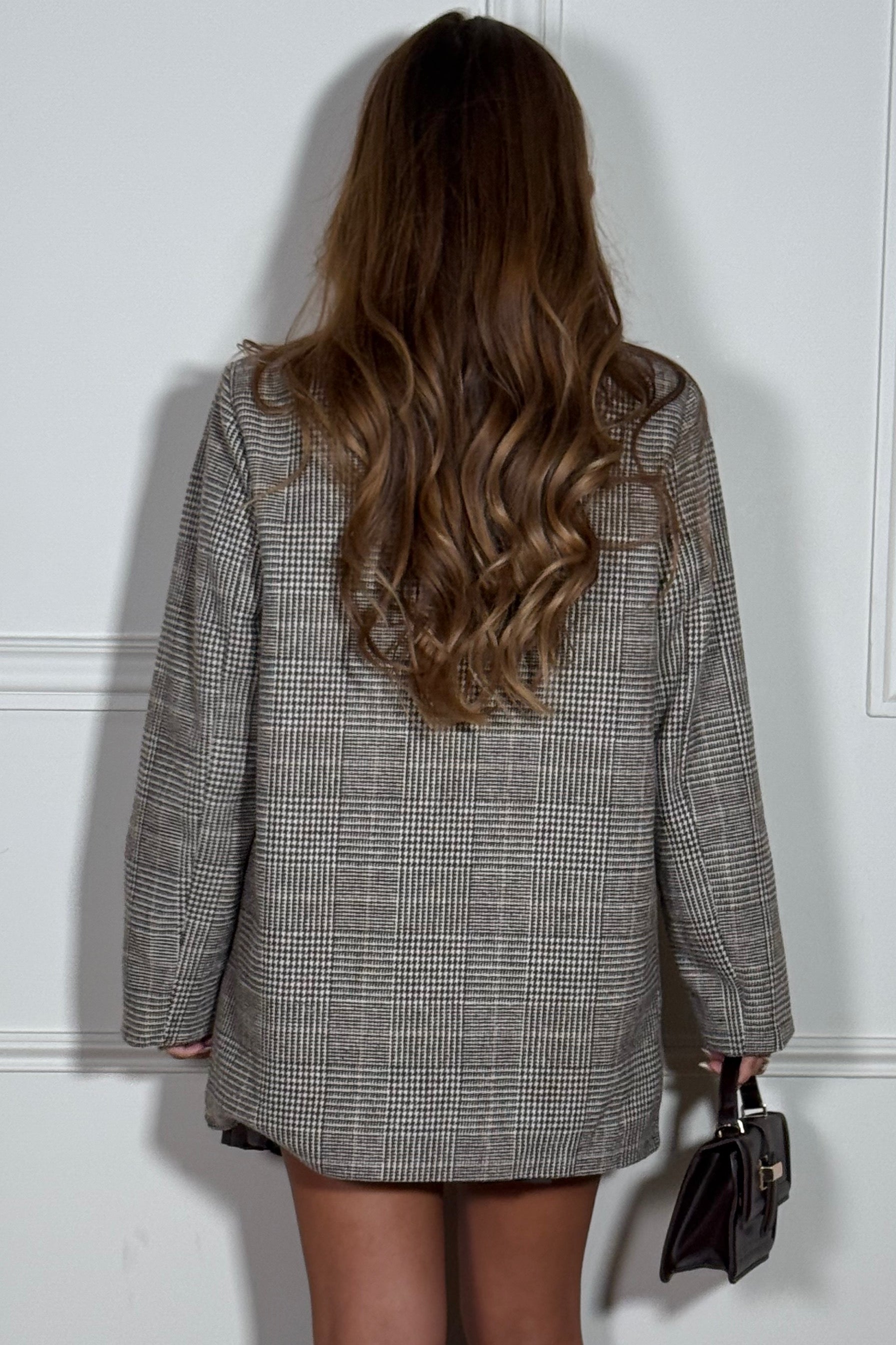 Blazer Croisé Femme à Carreaux Élégant avec Poches - Style Professionnel