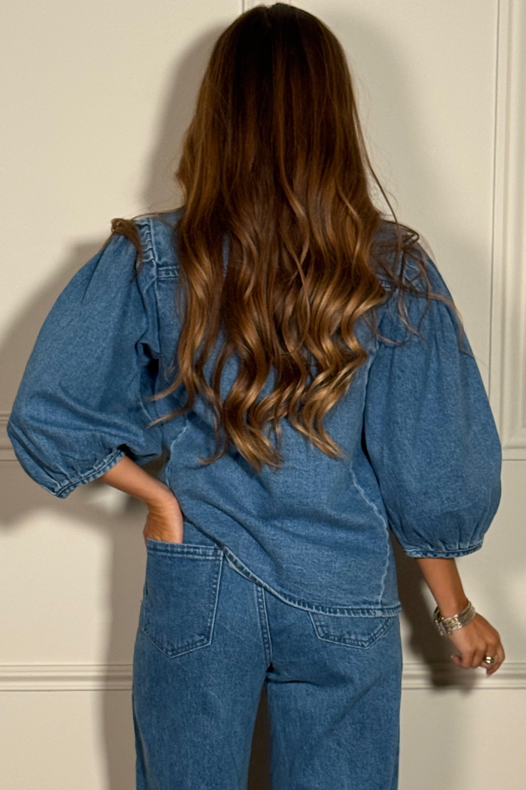 Chemise Denim Manches 3/4 Femme - Style Décontracté Chic