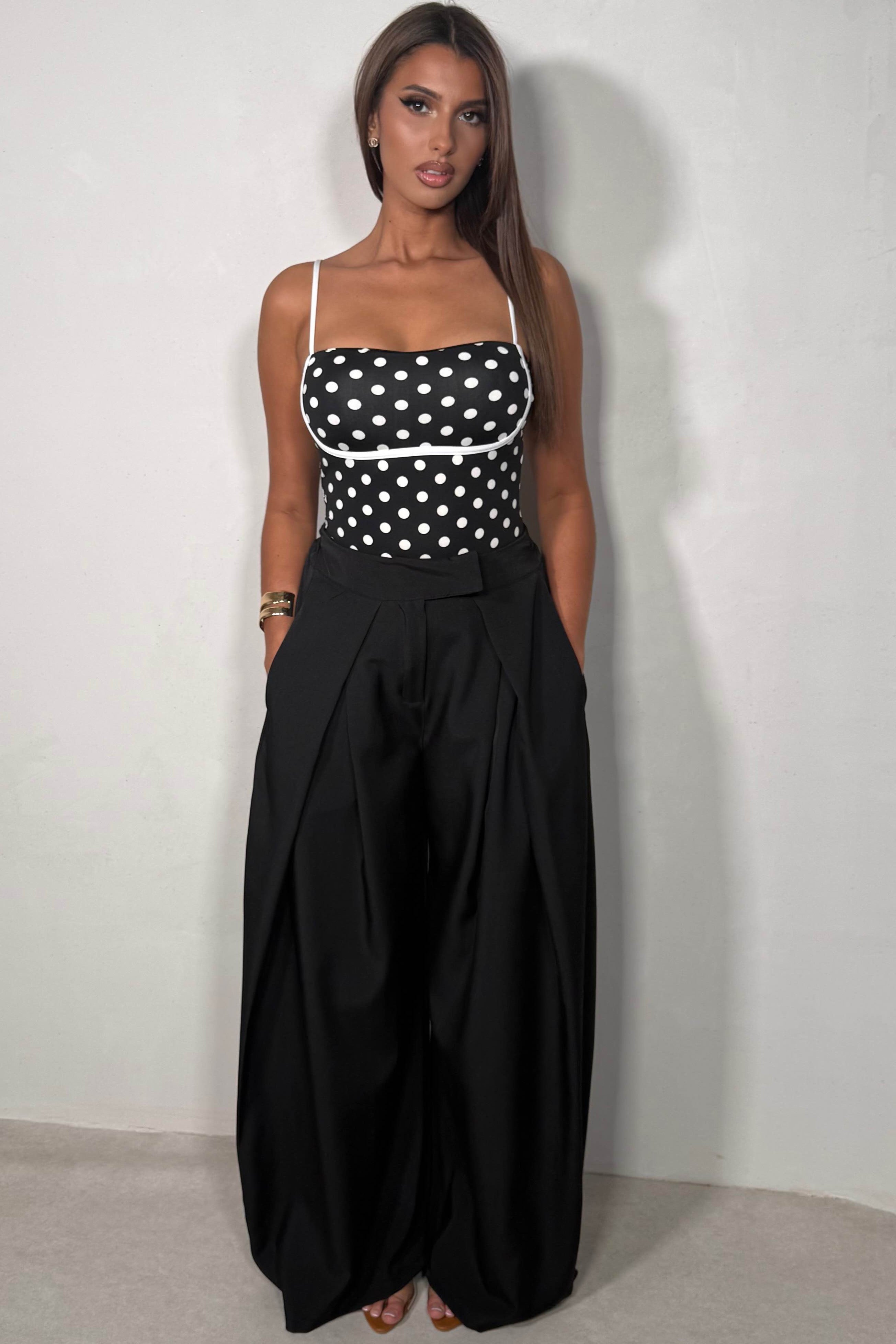 Body Femme À Pois Fine Bretelles Ajusté
