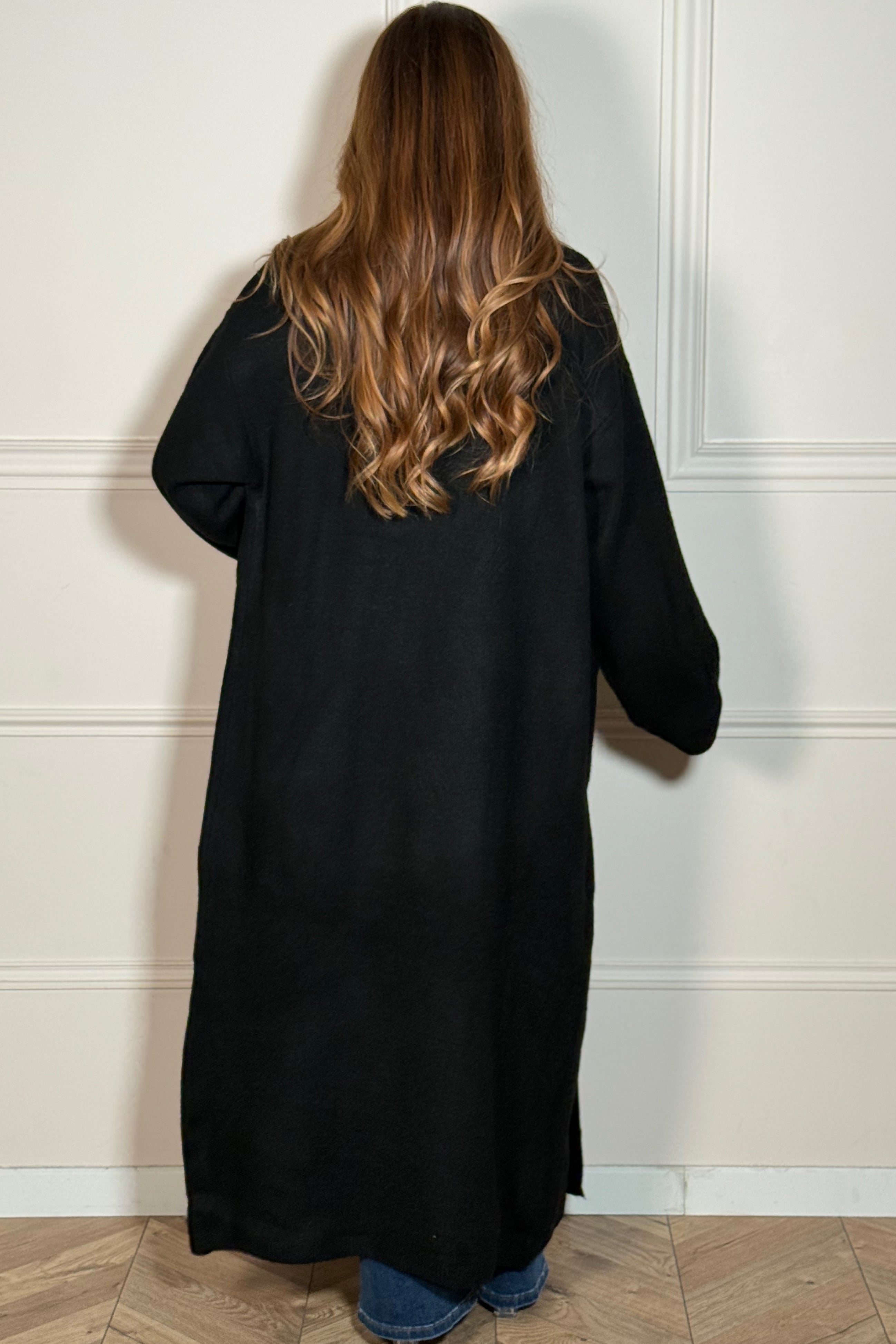 Gilet Long Maxi à Revers et Poches Femme - Élégance Moderne