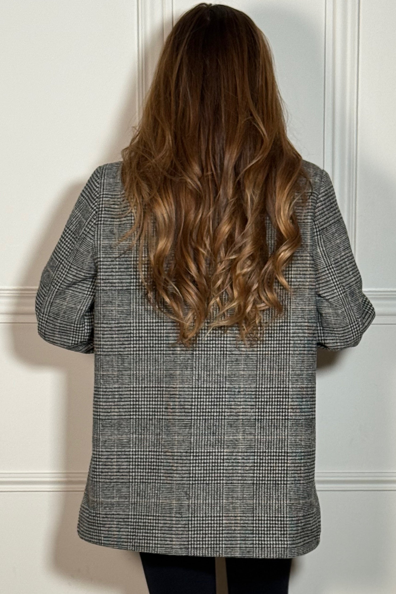 Blazer Croisé Femme à Carreaux Élégant avec Poches - Style Professionnel