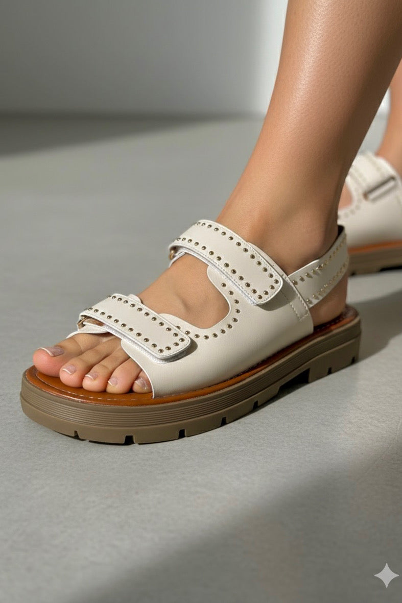 Sandales Léopard + Clous Ronds Femme