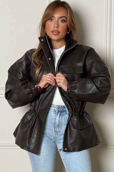 Blouson Simili Cuir Cintrée Femme - Style Moderne et Élégant