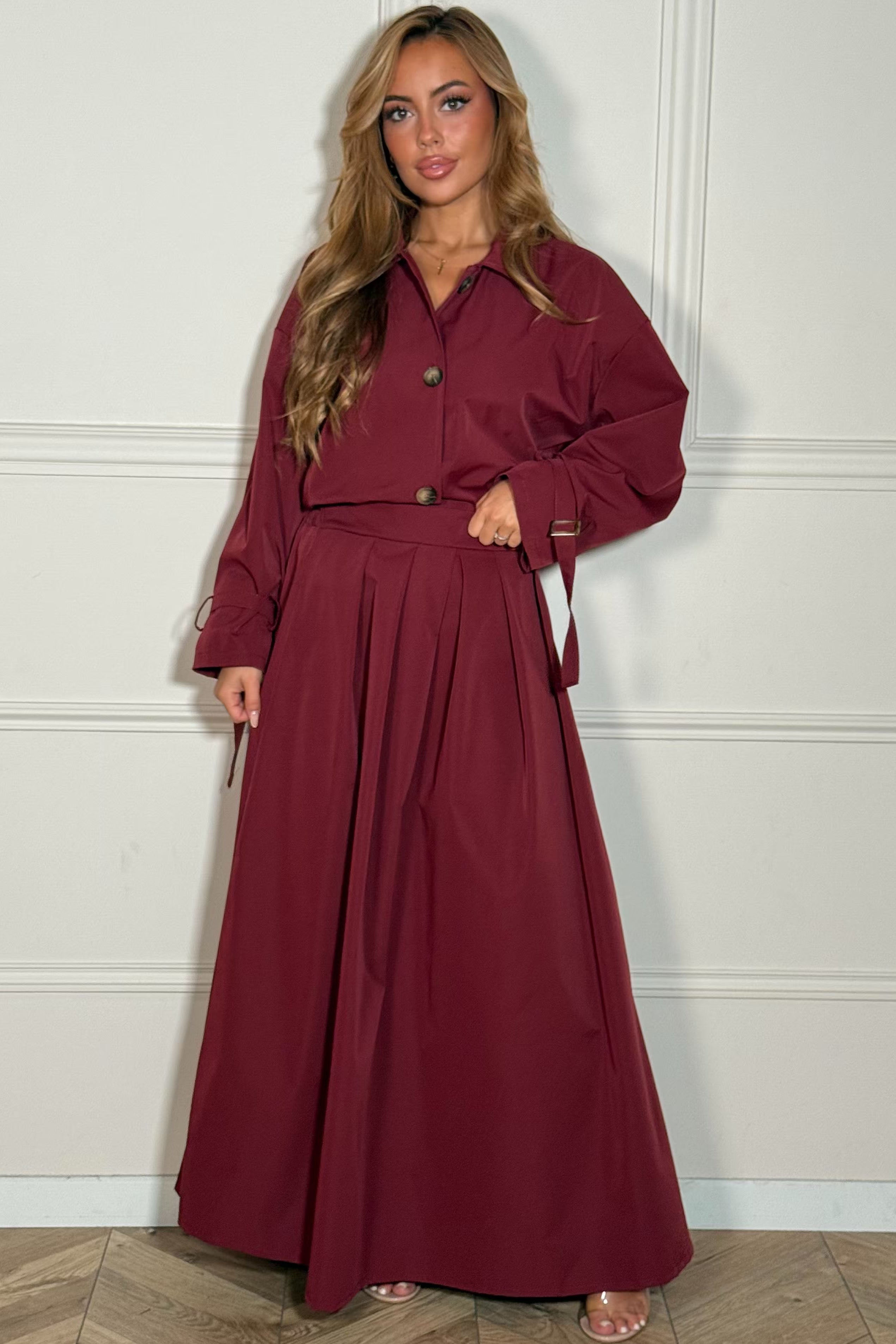 Ensemble Élégant Trench Coat et Jupe Large Femme - Style Parisien Chic
