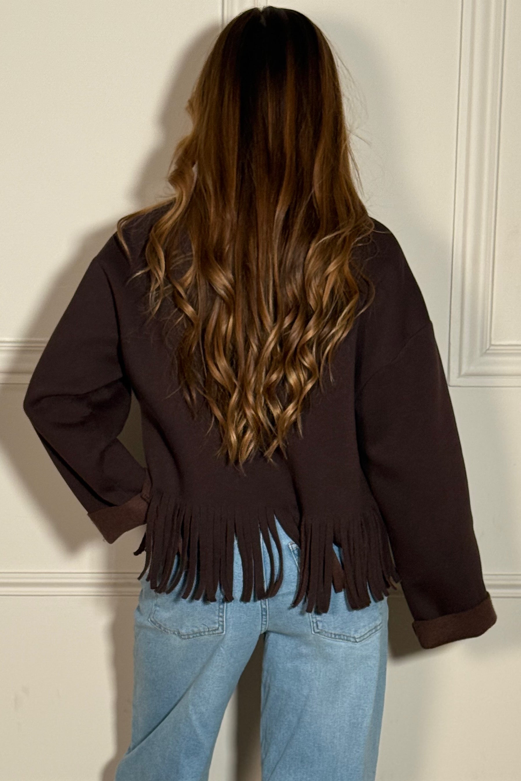 Sweat à franges femme marron - vue de dos - qualité premium BLOOSHOP