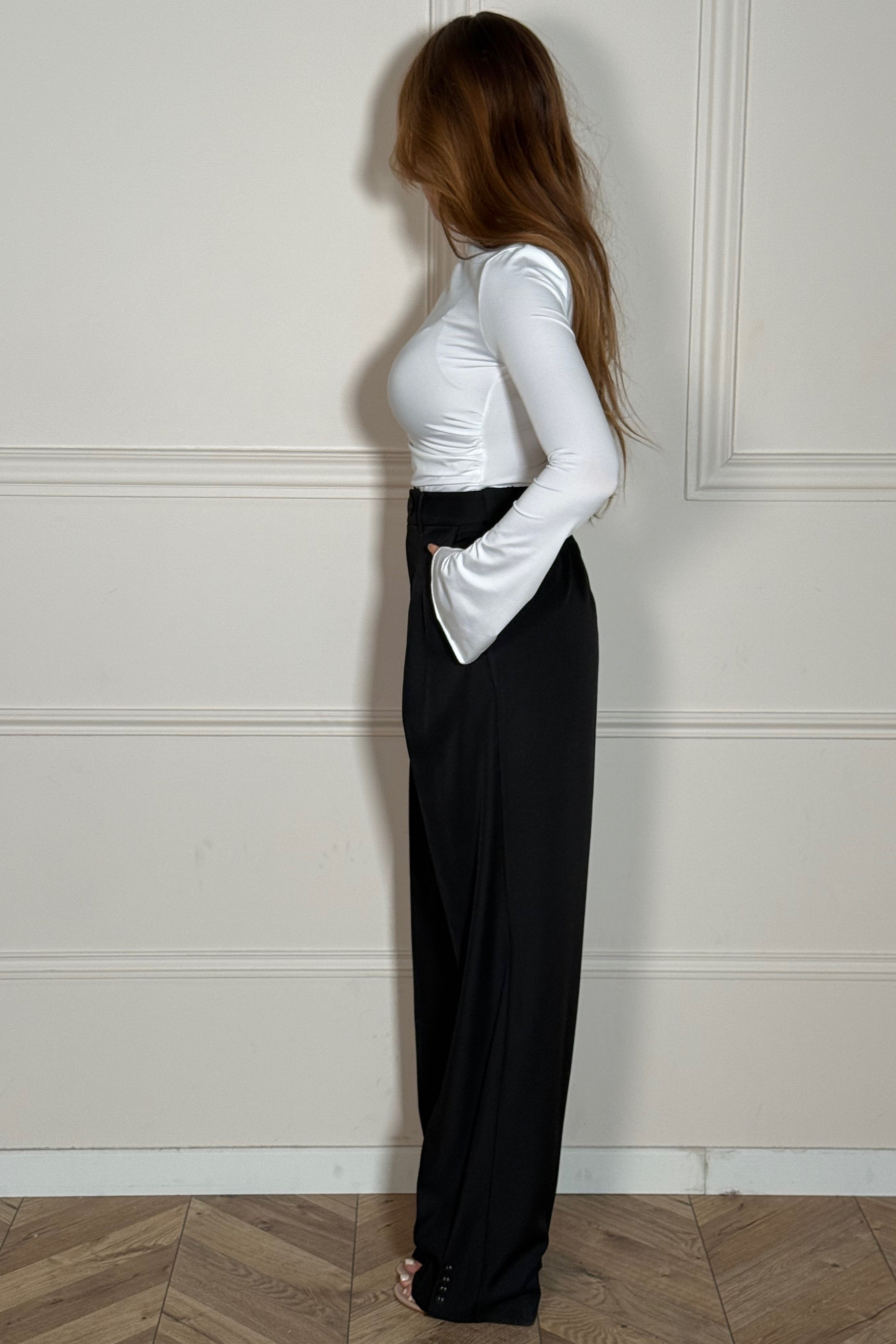 Pantalon à Pinces Élégant avec Bas Boutonné - Style Féminin Chic