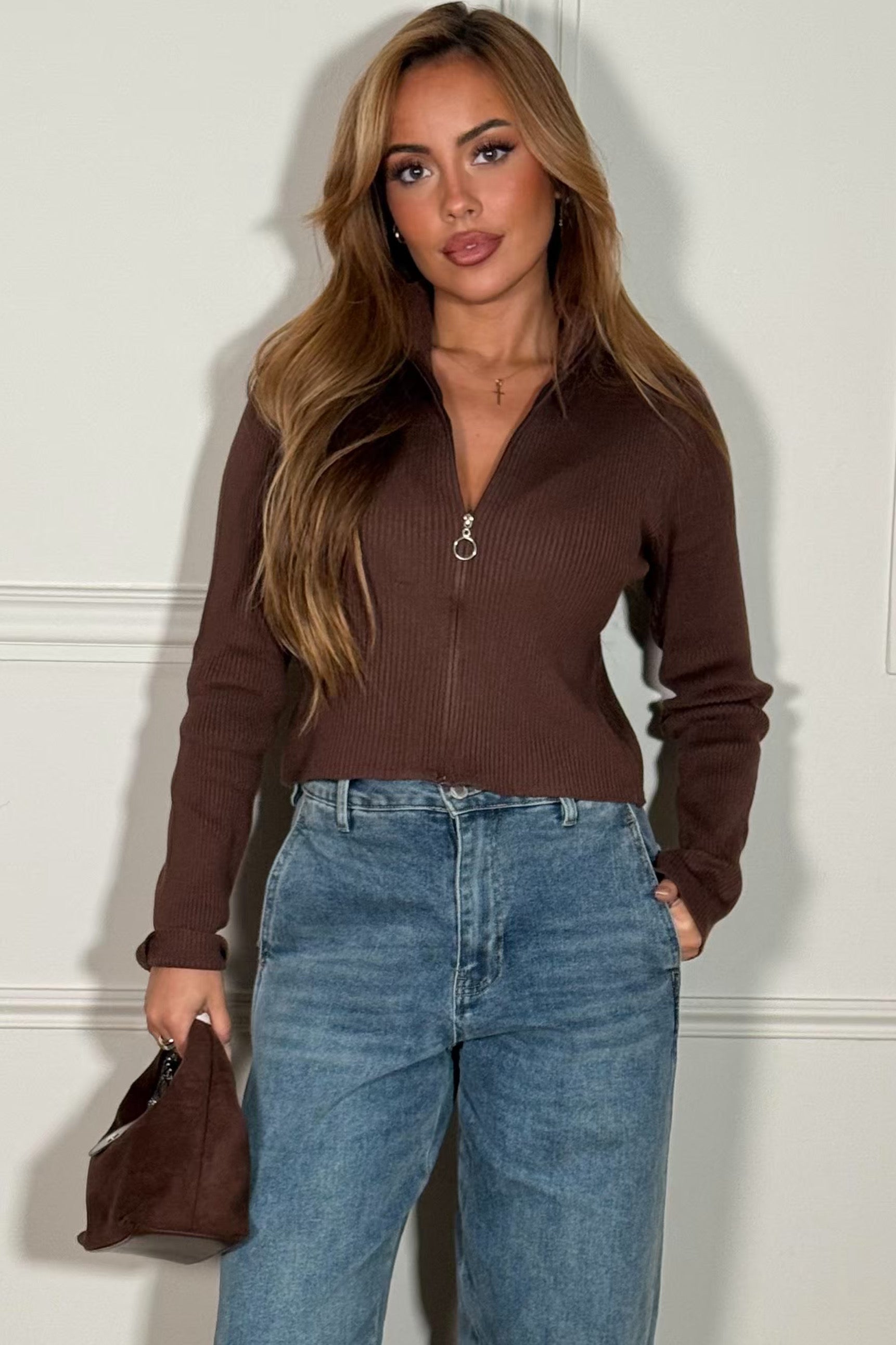 Pull Côtelé Encolure Zip Femme - Confort Moderne Tendance