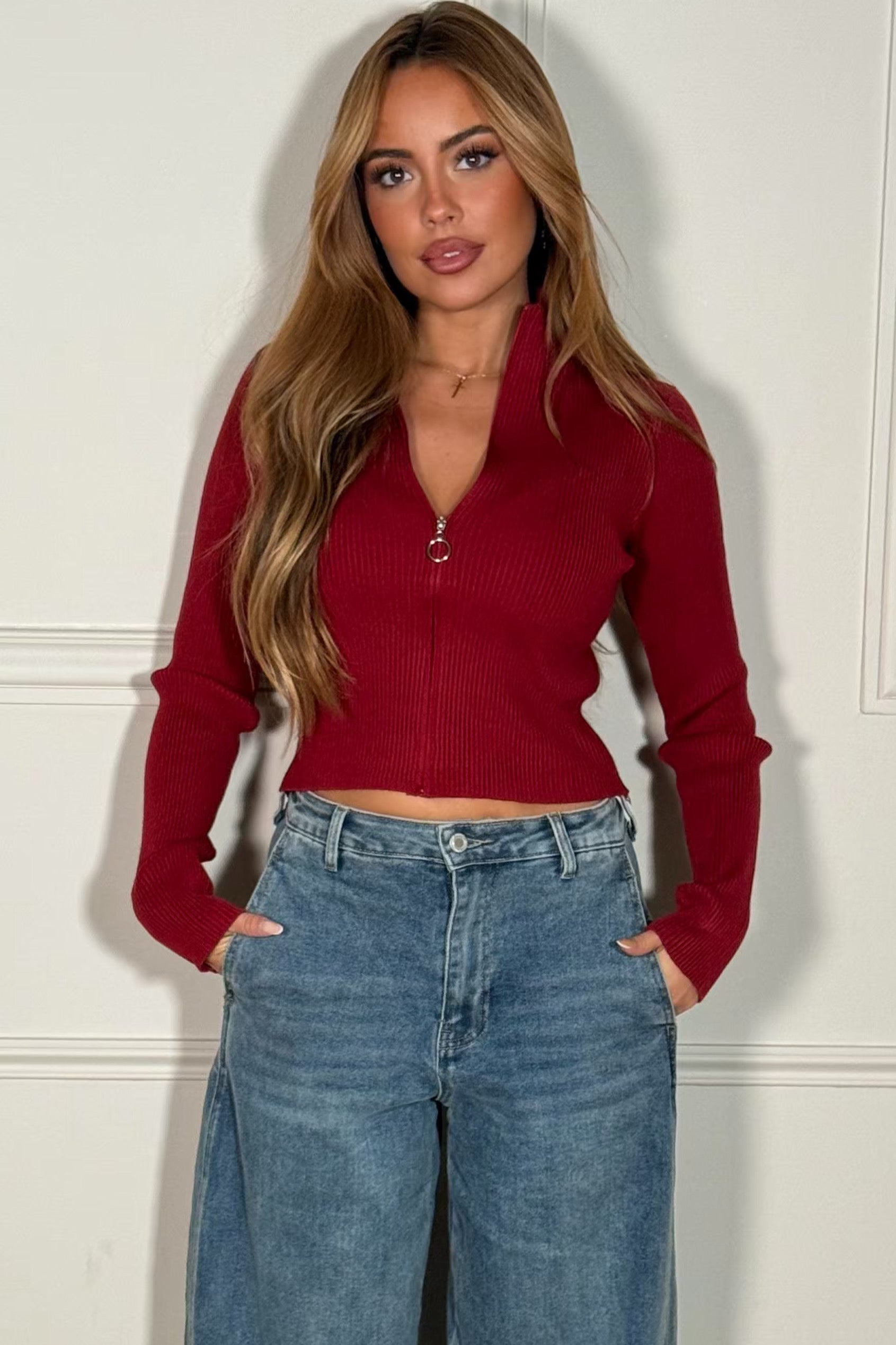 Pull Côtelé Encolure Zip Femme - Confort Moderne Tendance