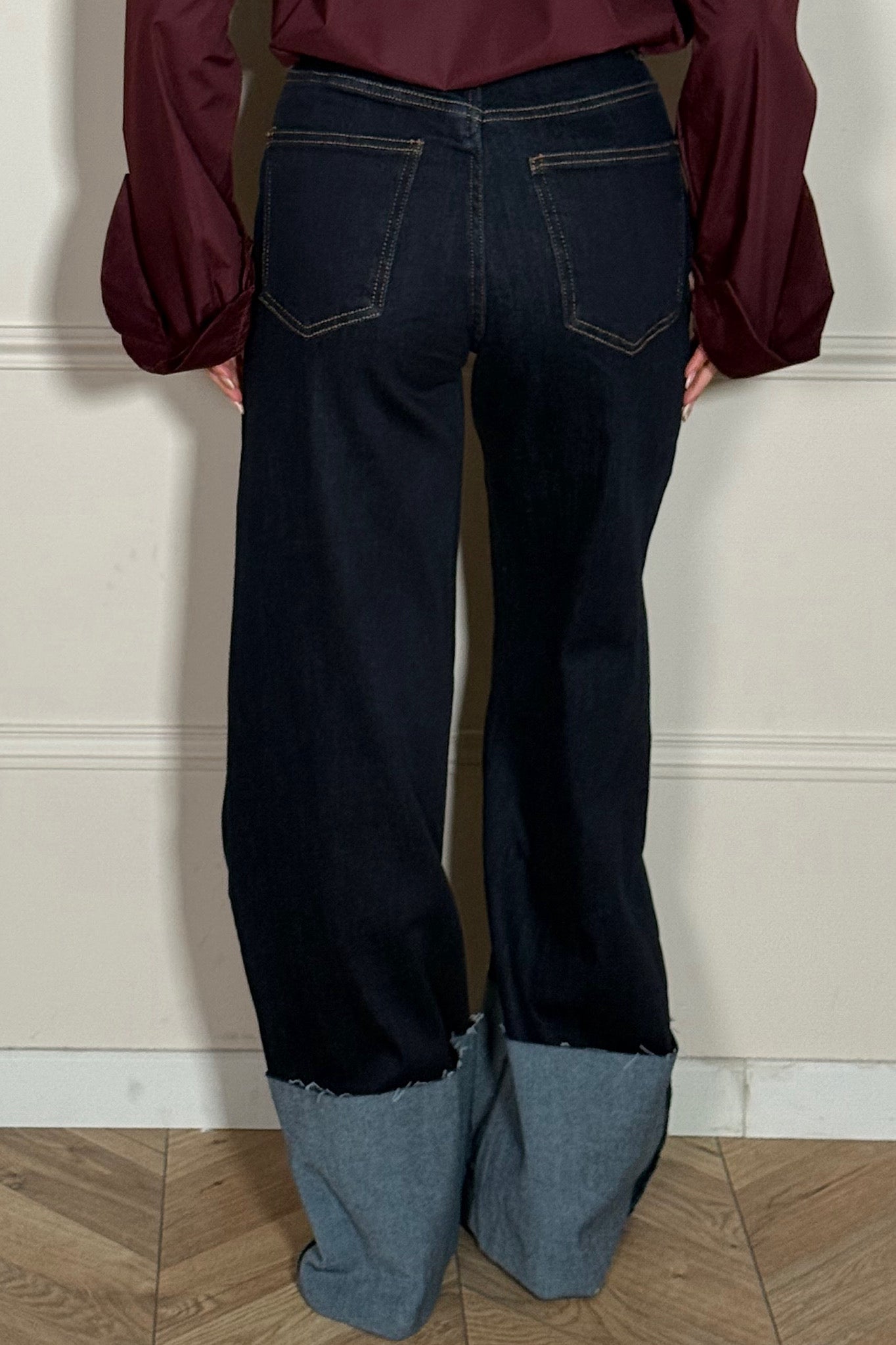 Jeans à Revers Brut Femme Wide Baggy