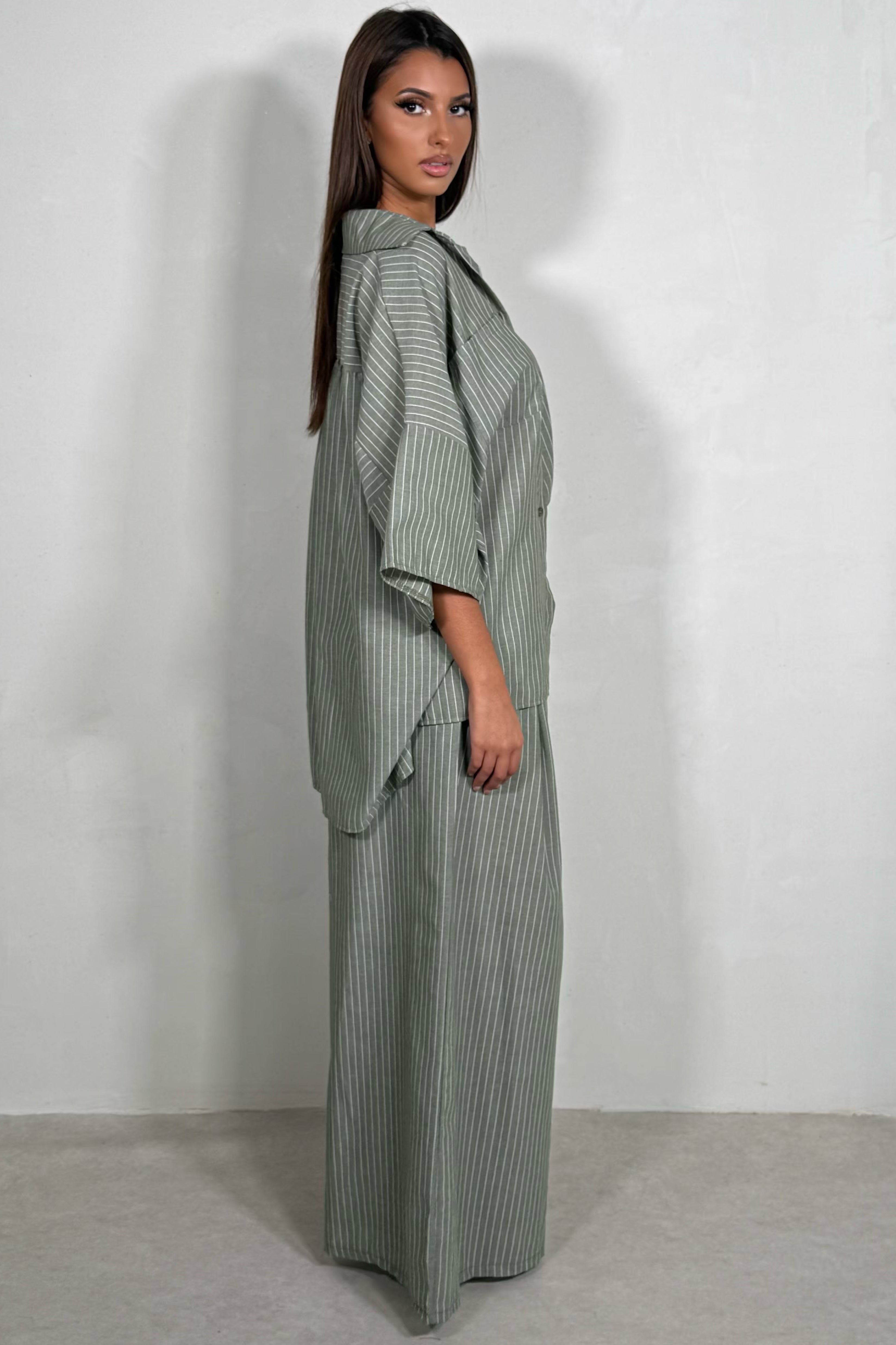 Ensemble Fluide Rayé Femme | Chemise Oversize & Pantalon Large