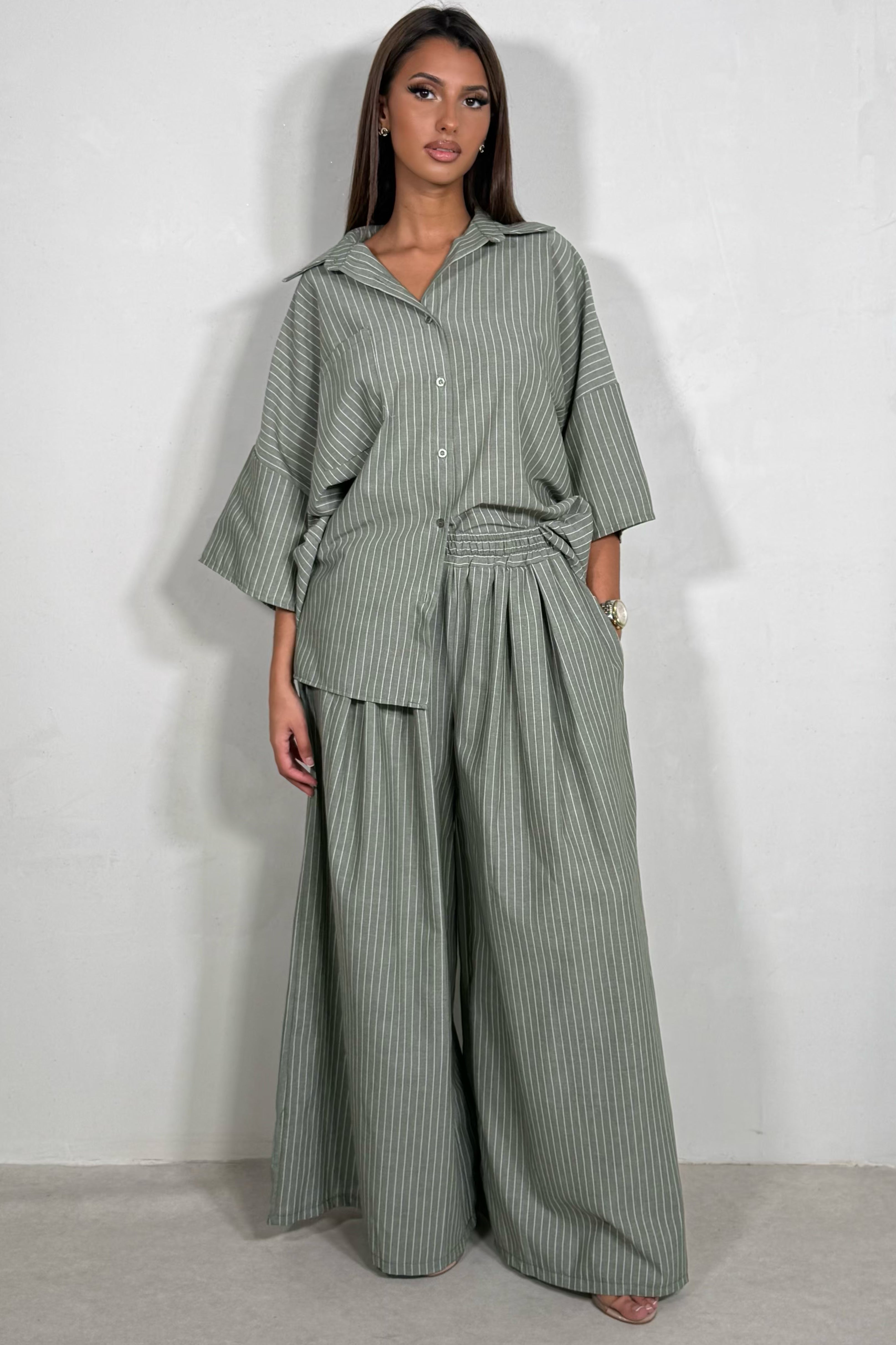 Ensemble Fluide Rayé Femme | Chemise Oversize & Pantalon Large