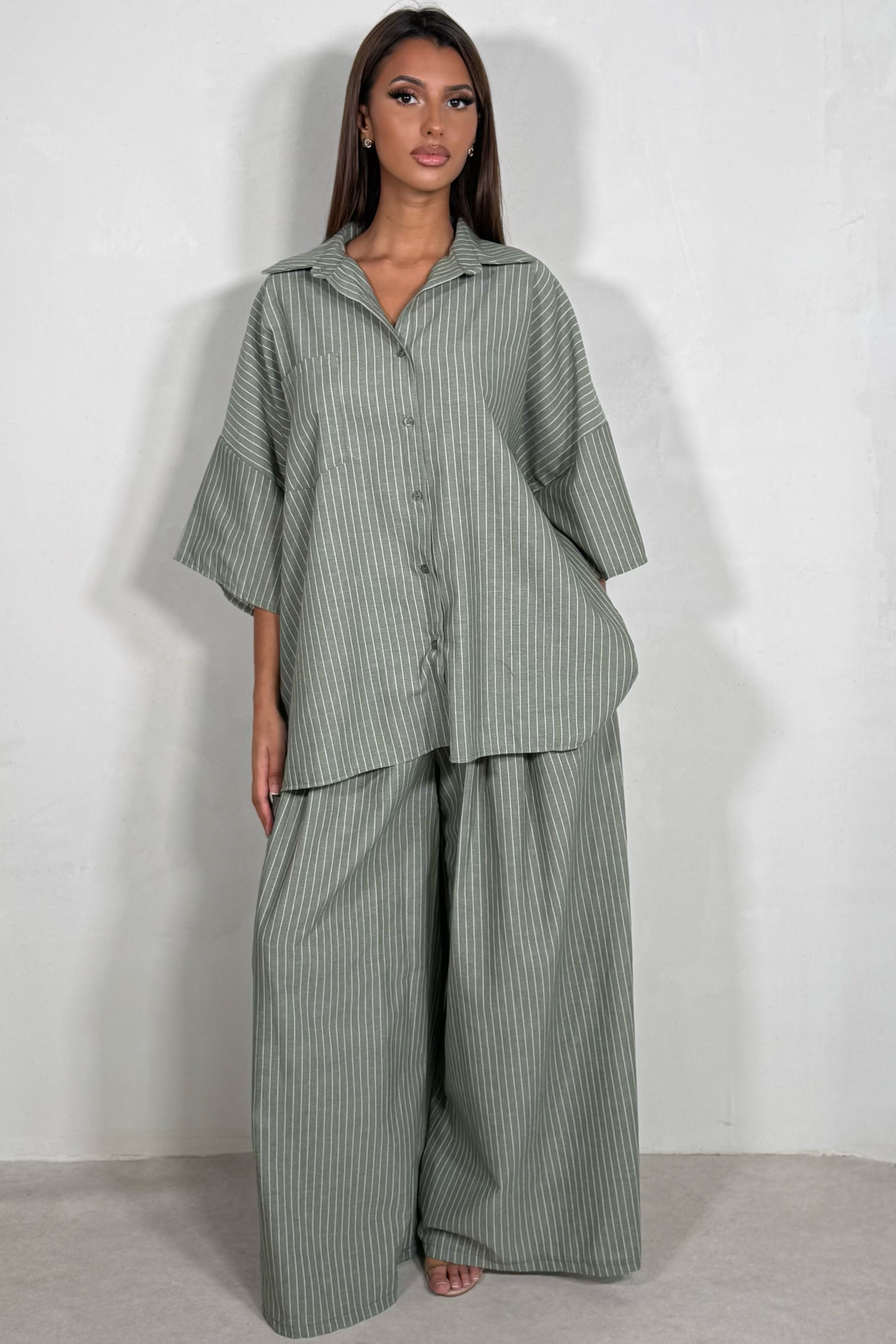 Ensemble Fluide Rayé Femme | Chemise Oversize & Pantalon Large