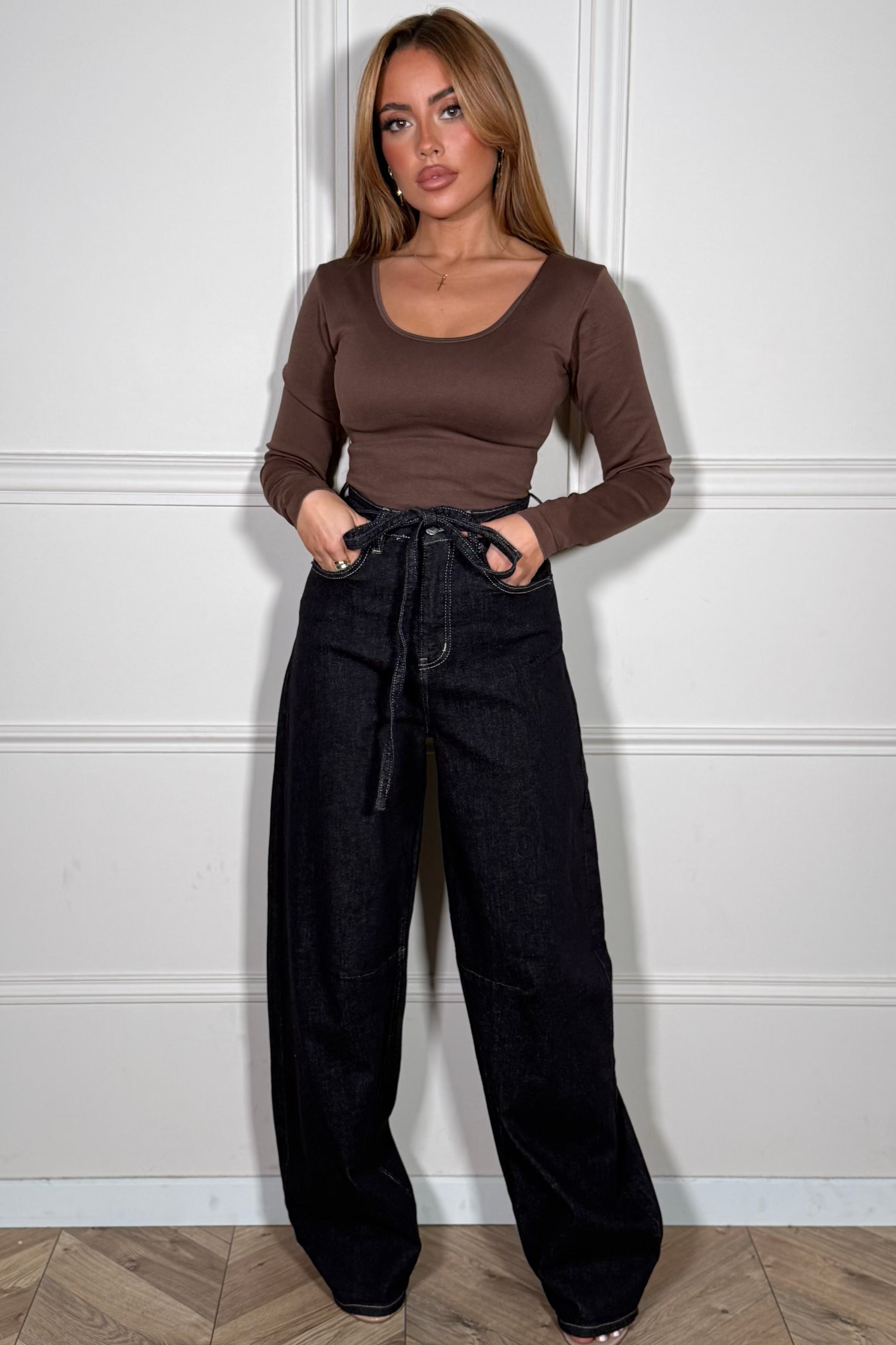 Jeans Ballon Taille Haute avec Lanière Premium - Style Moderne Femme