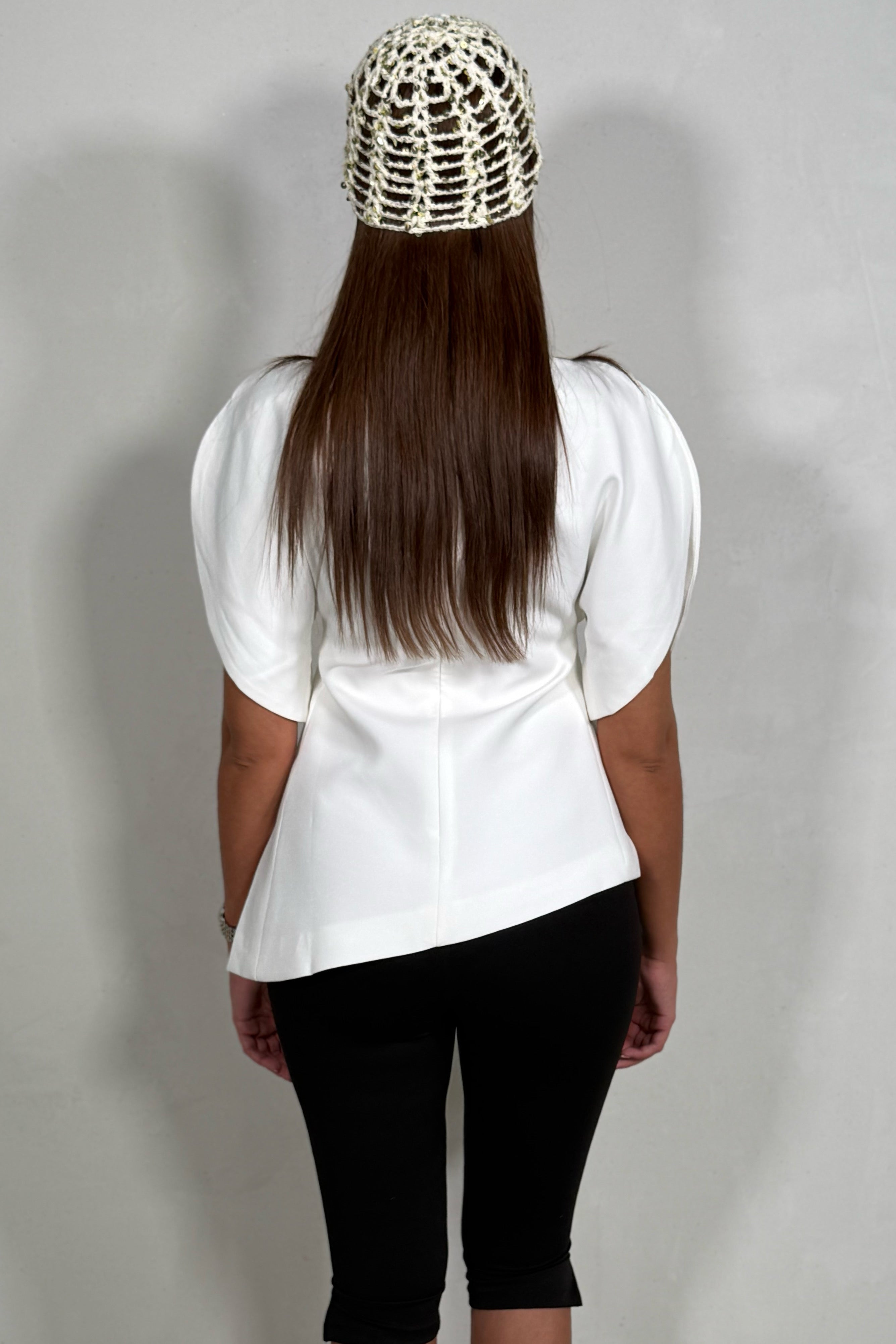 Top Asymétrique à Manches Bouffantes Femme