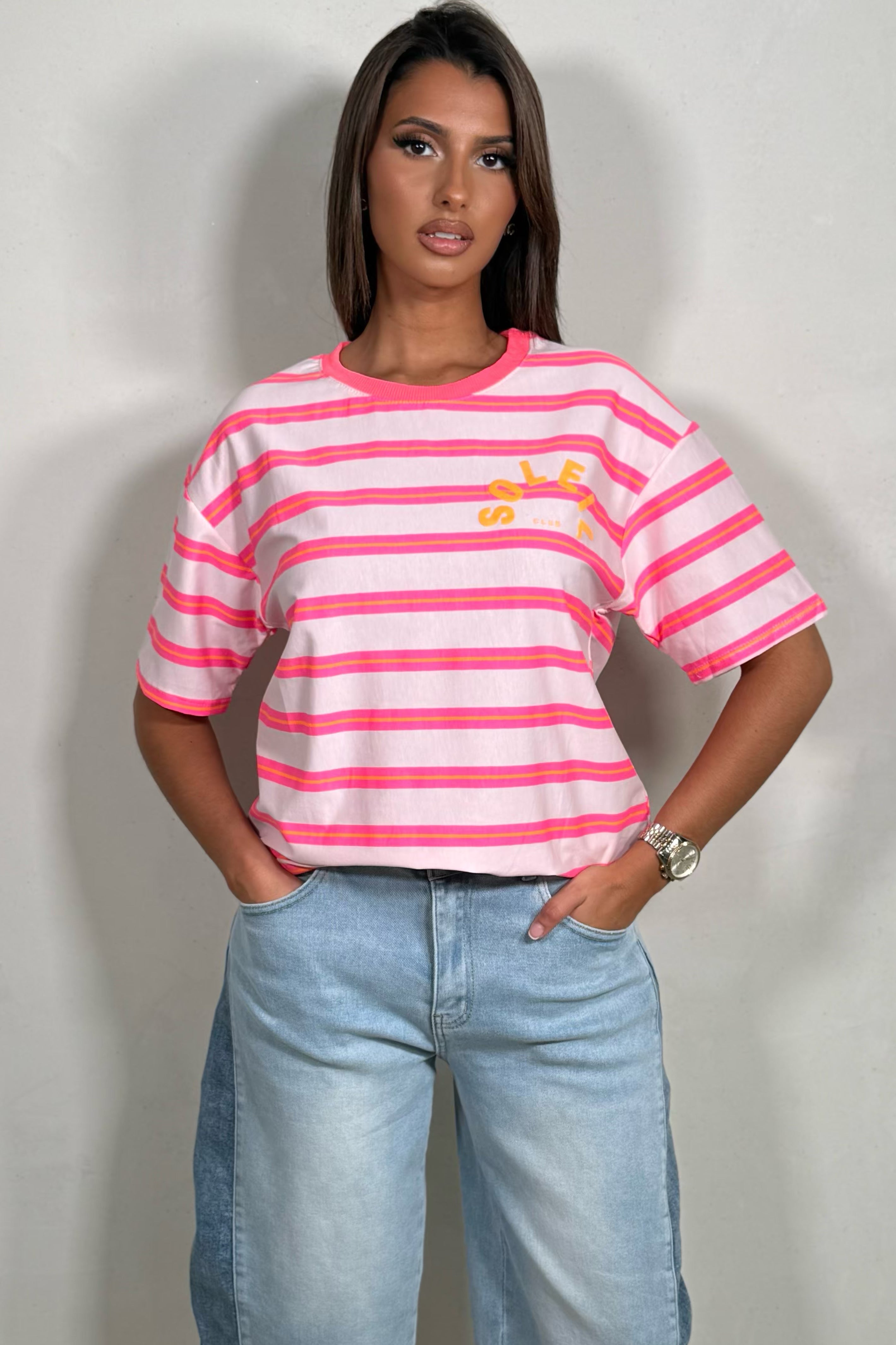 T-shirt Oversize Rayé Inscription Soleil – Esprit Estival Femme