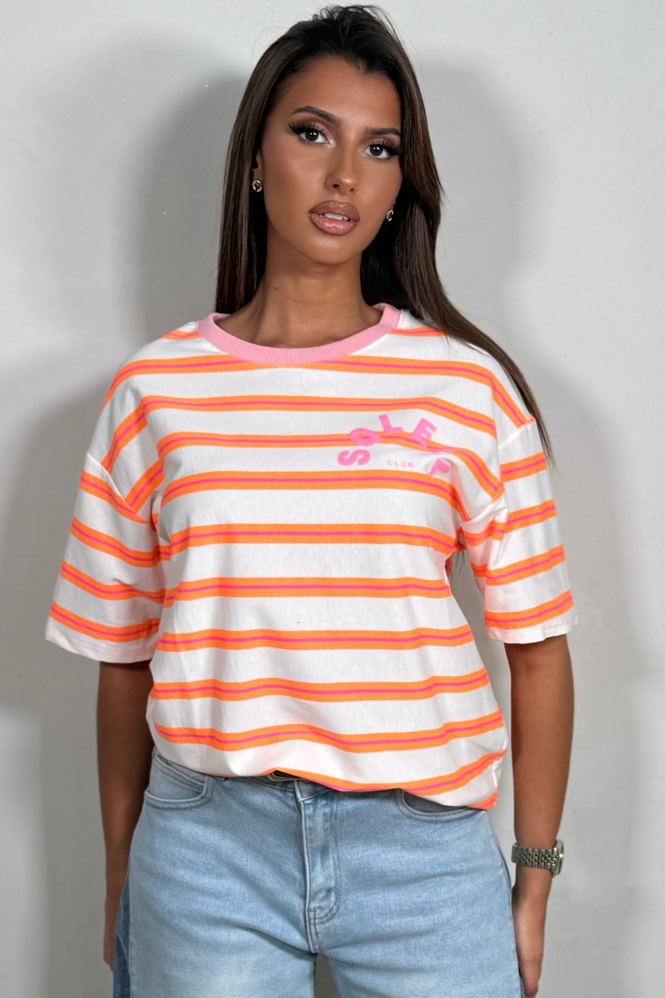 T-shirt Oversize Rayé Inscription Soleil – Esprit Estival Femme