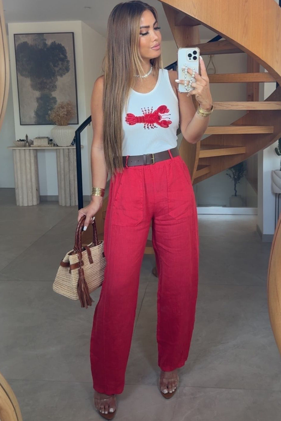 Pantalon en Lin Coupe Barrel Femme avec Ceinture - Style Tendance