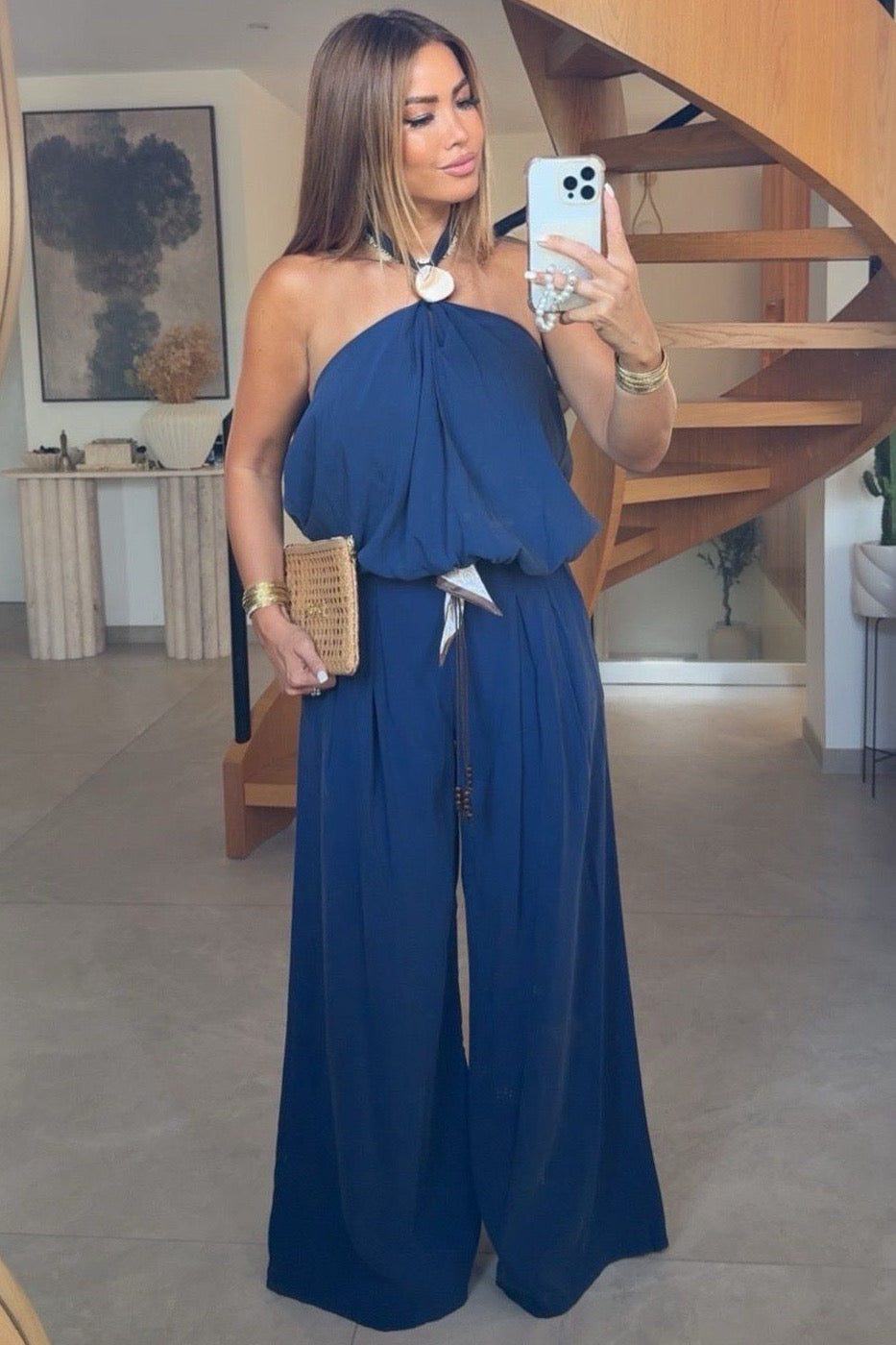 Top Dos Nu Femme Bleu Marine avec Boucle - Style Chic