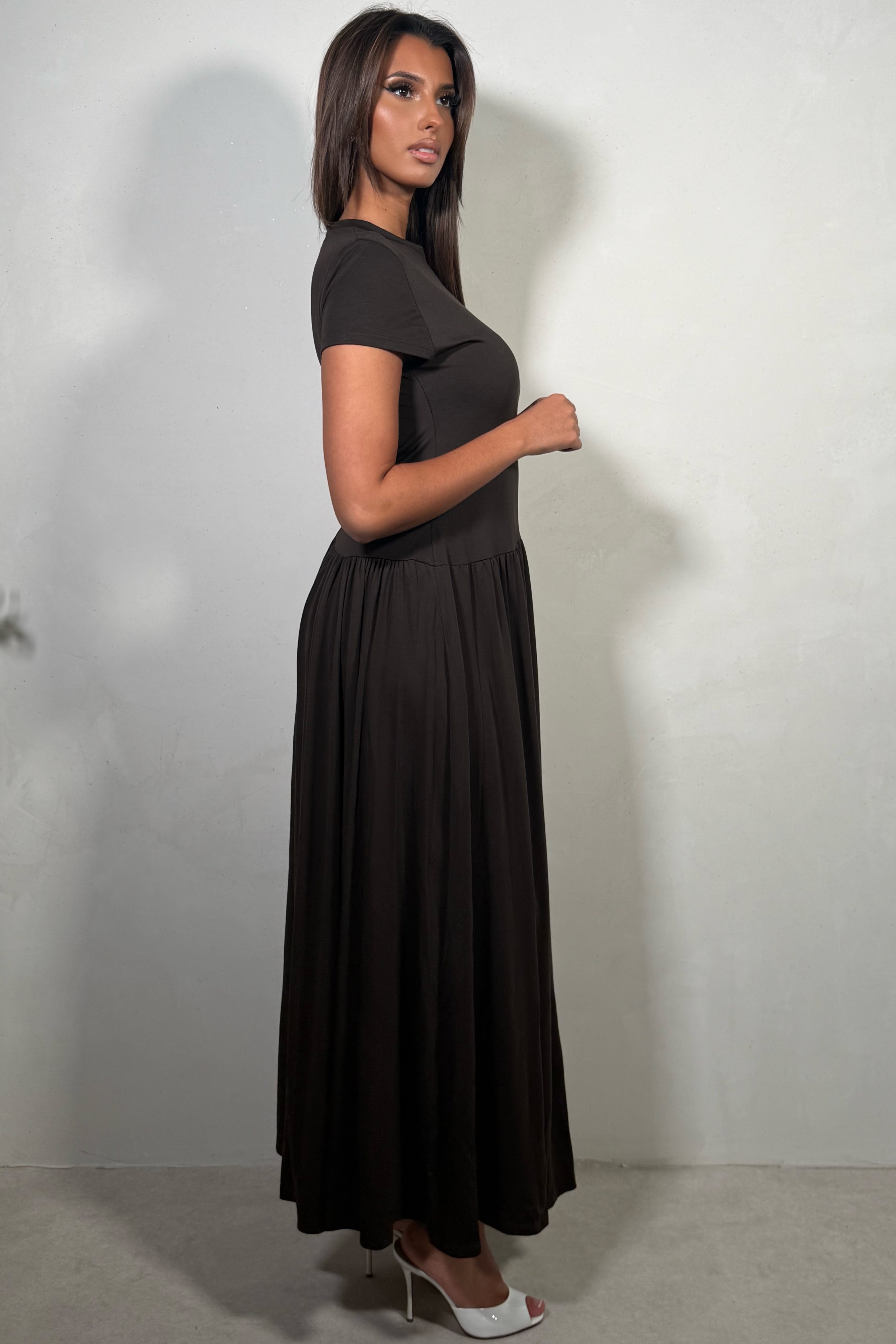 Robe Longue Femme Marron À Taille Asymétrique