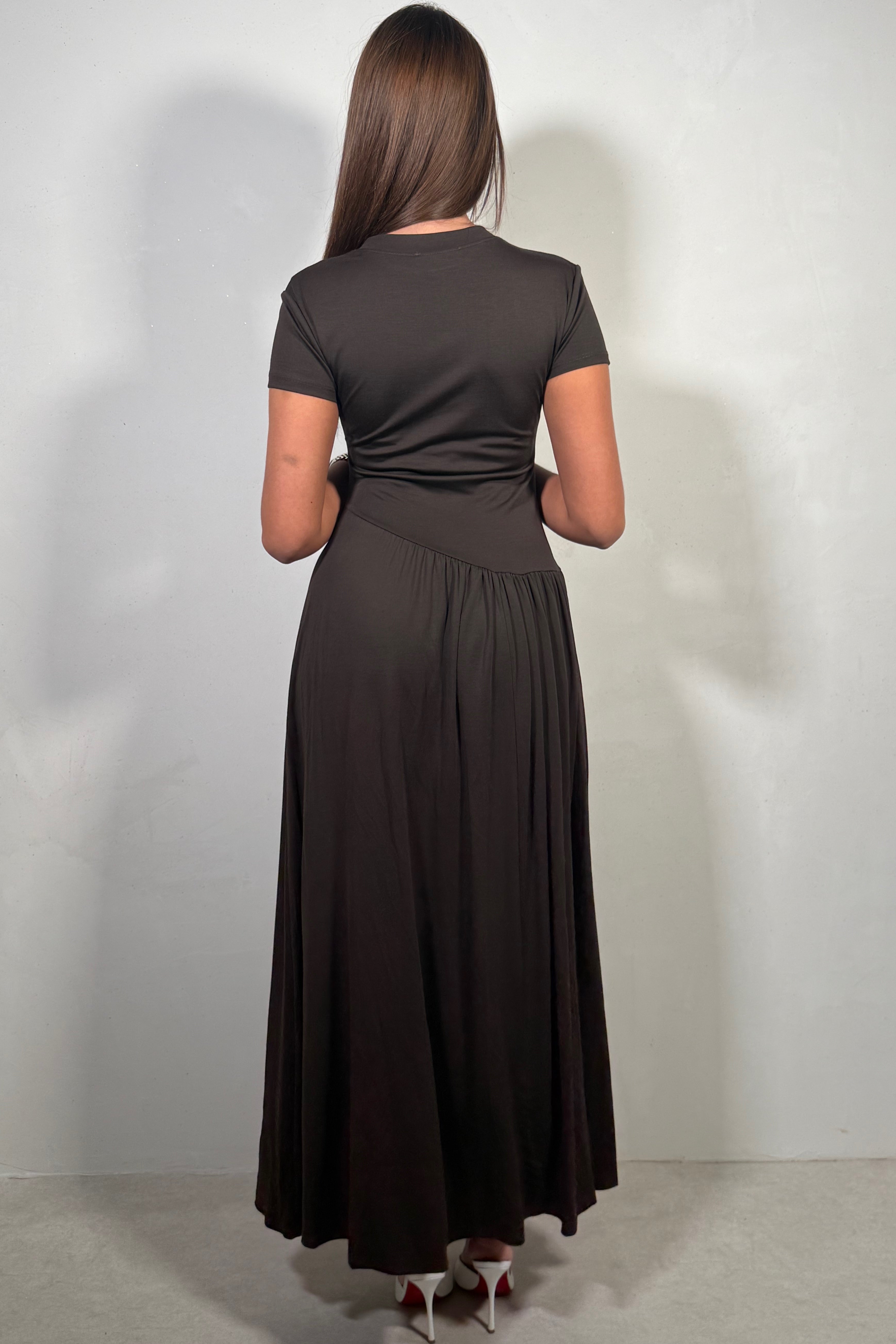 Robe Longue Femme Marron À Taille Asymétrique