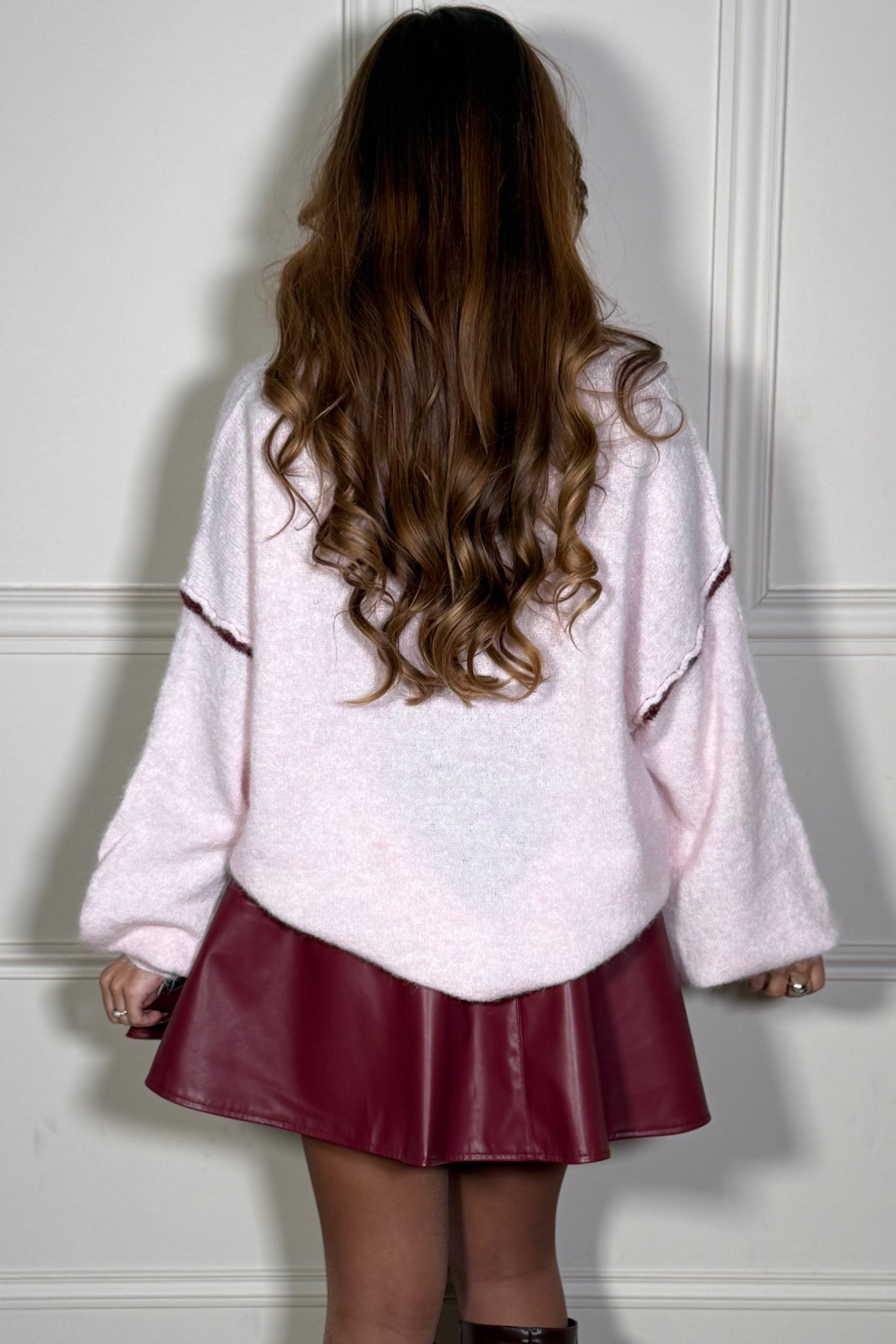 Pull maille bicolore - Vue portée de profil
