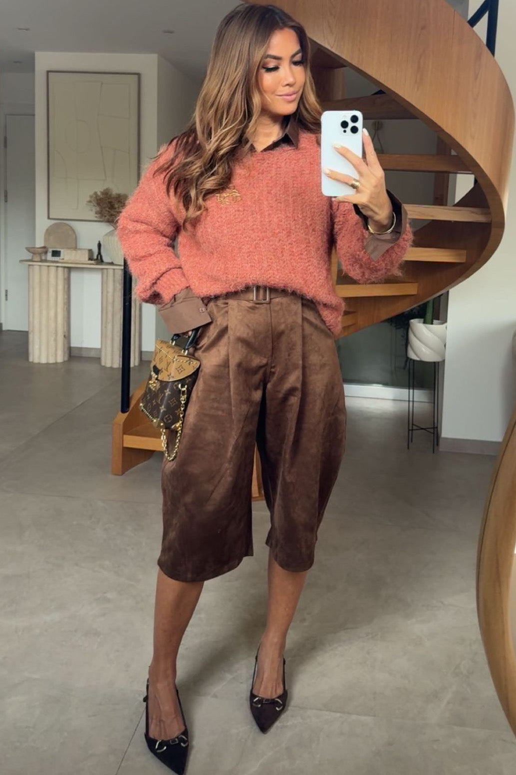 Bermuda velours côtelé coupe barrel femme couleur beige, vue de face