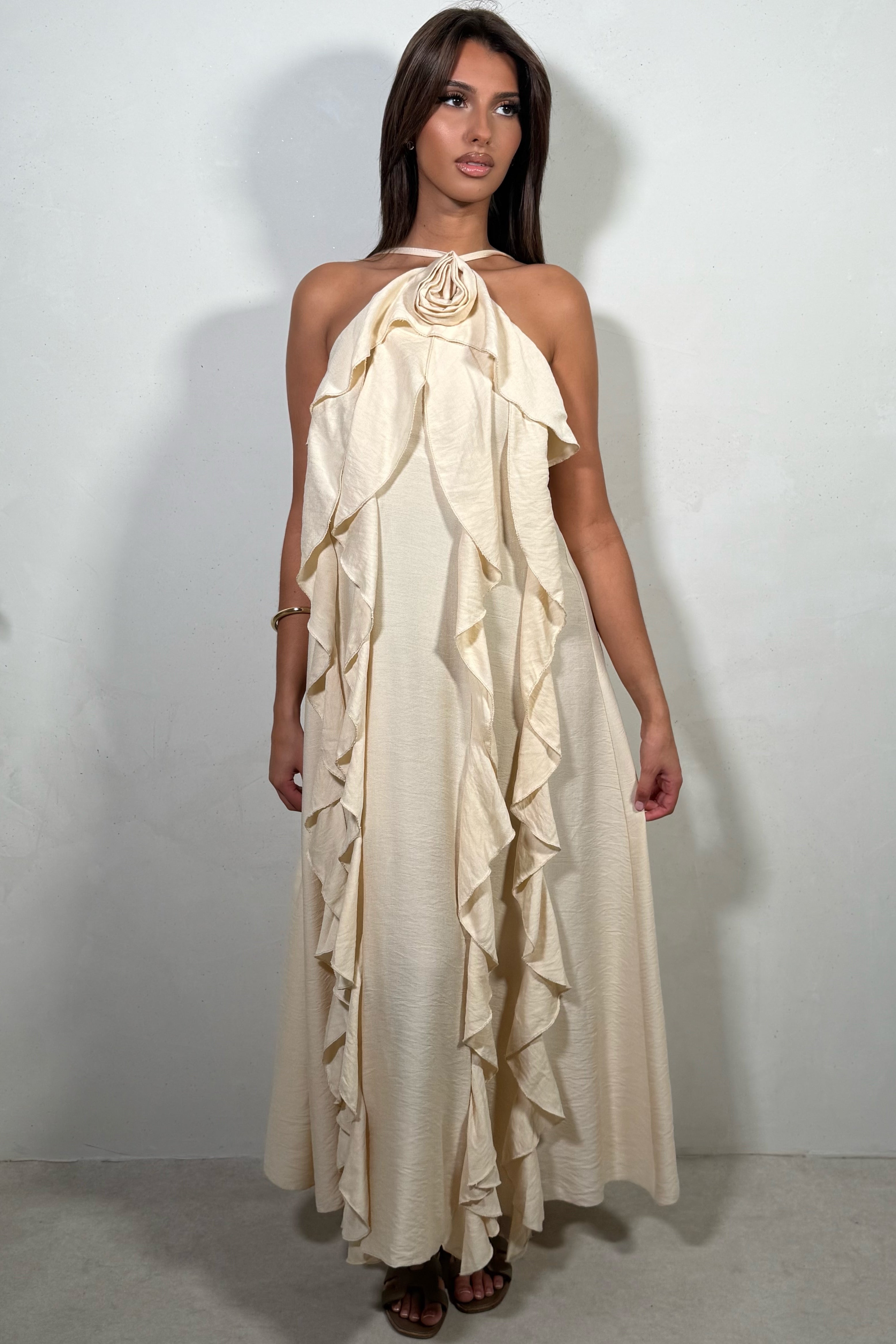 Robe Longue Femme à Volants et Imprimé Floral