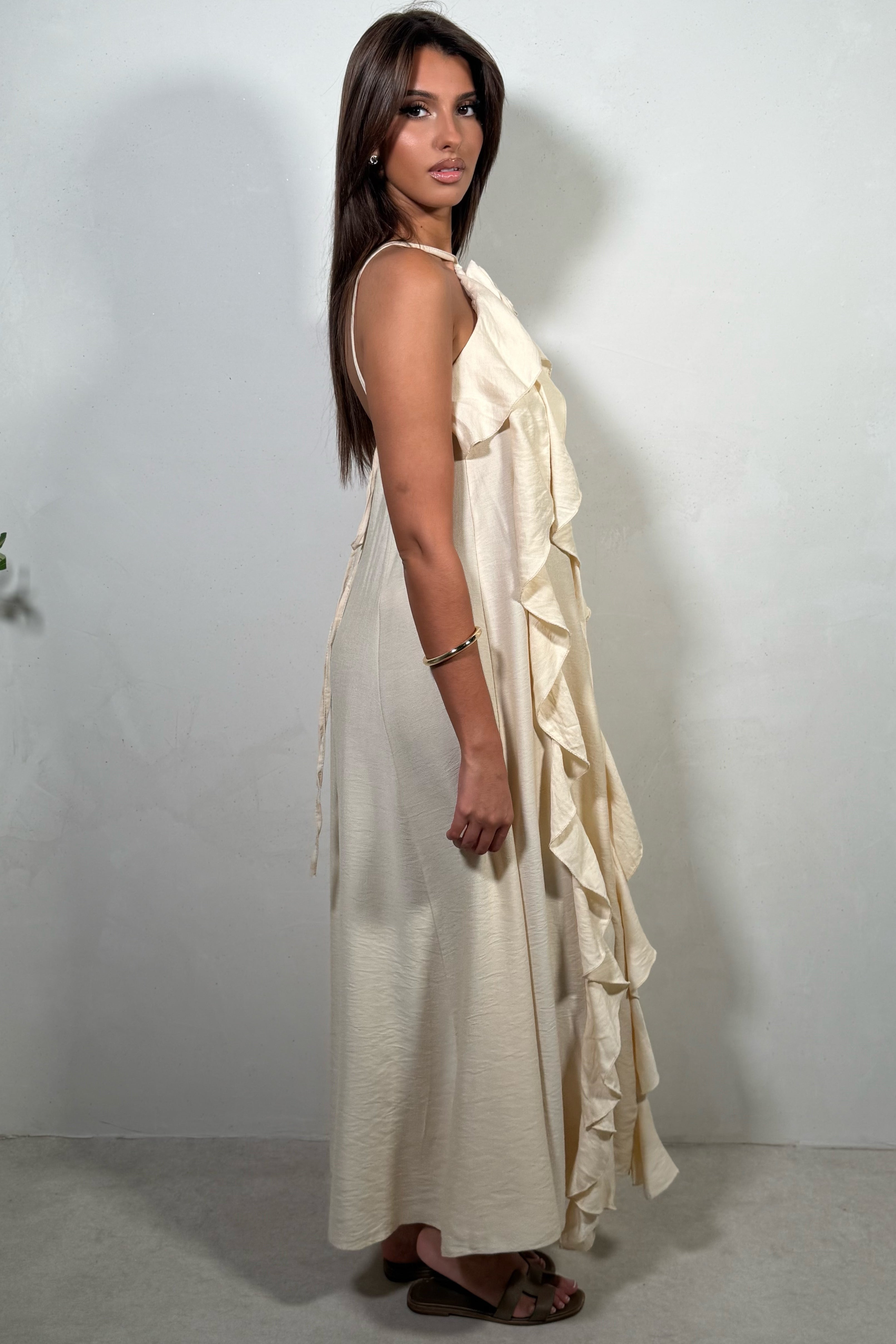 Robe Longue Femme à Volants et Imprimé Floral