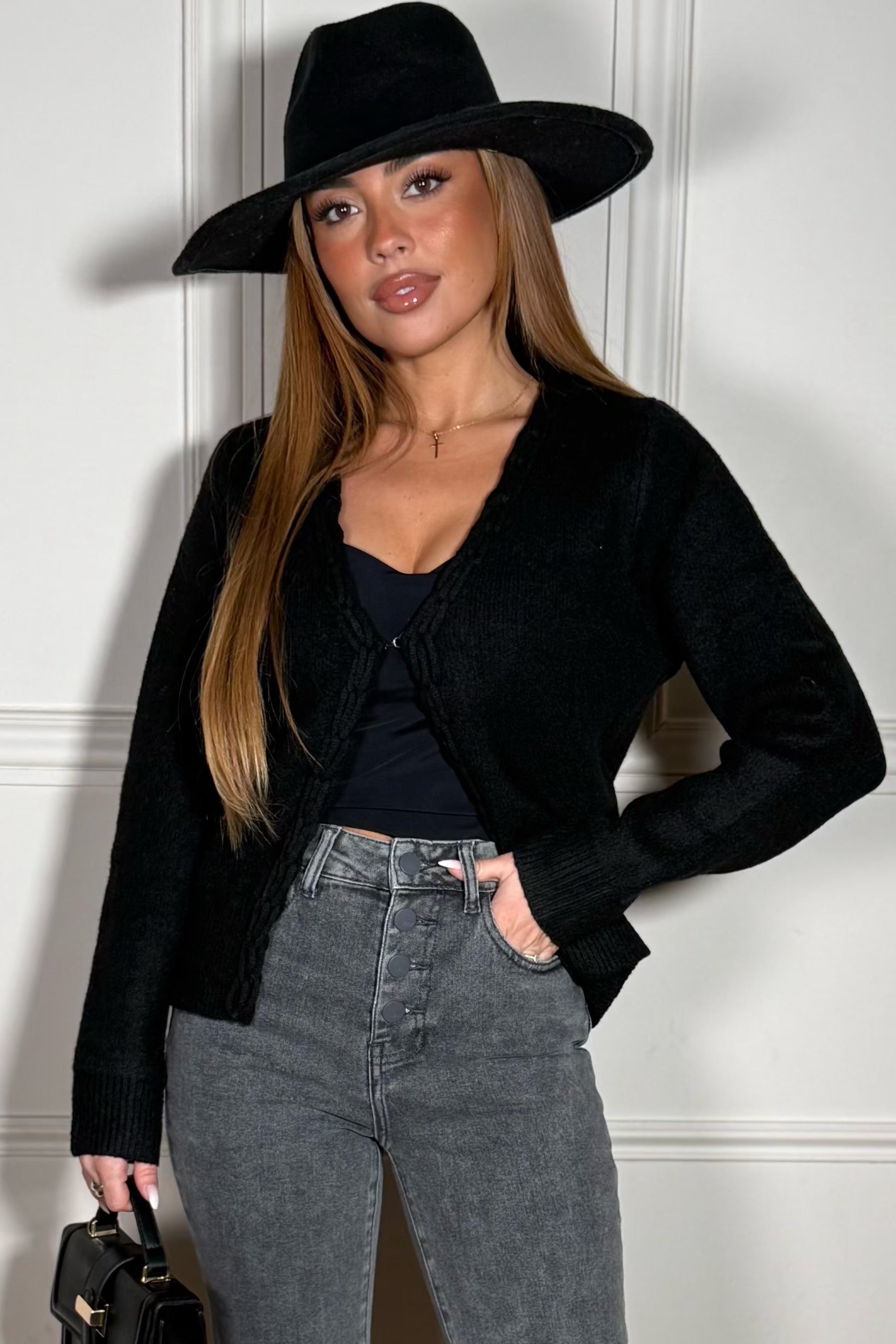 Gilet court en maille chinée pour femme - vue de face