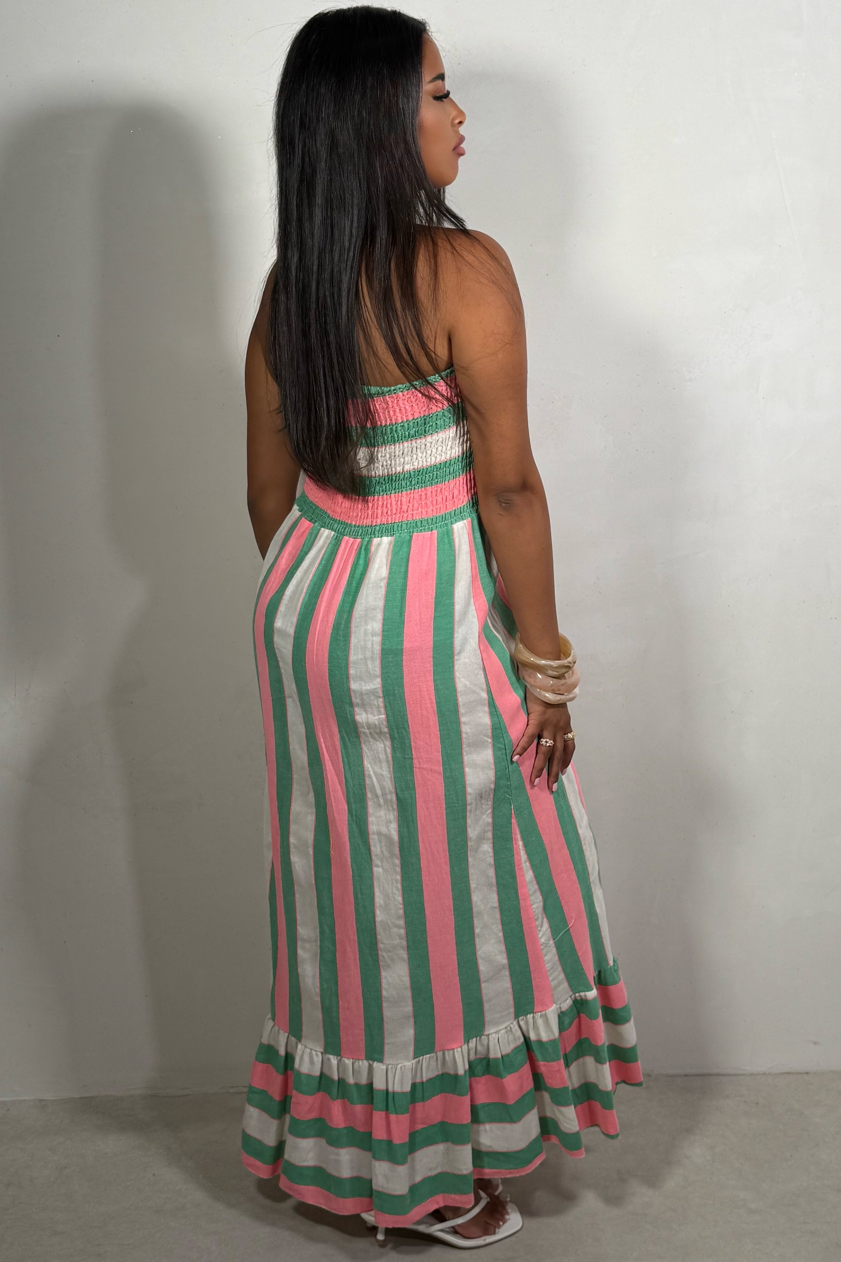 Robe Maxi Bustier Rayée Tricolore pour Femme