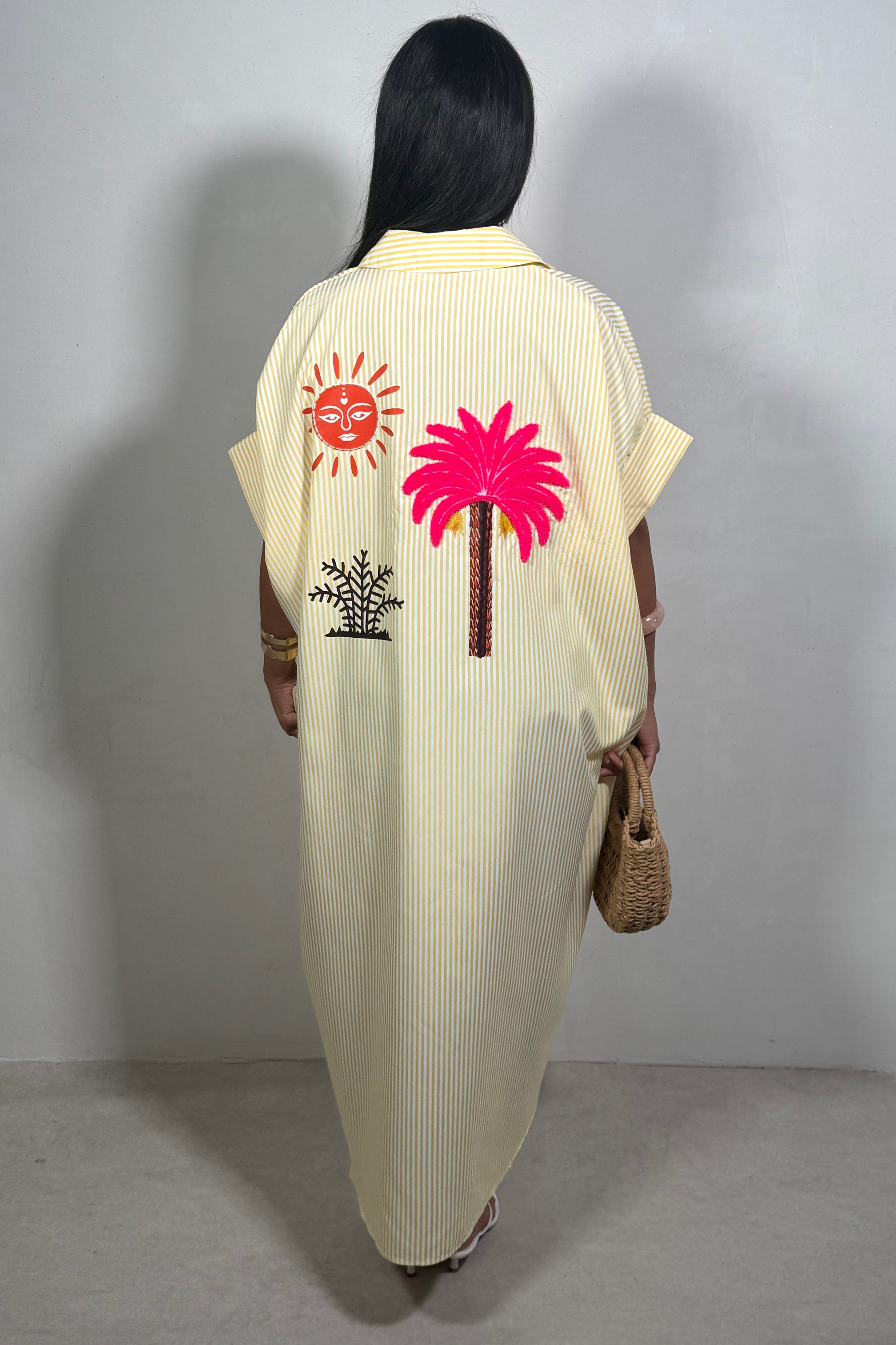 Robe Chemise Femme Rayures & Broderies — Coton Léger