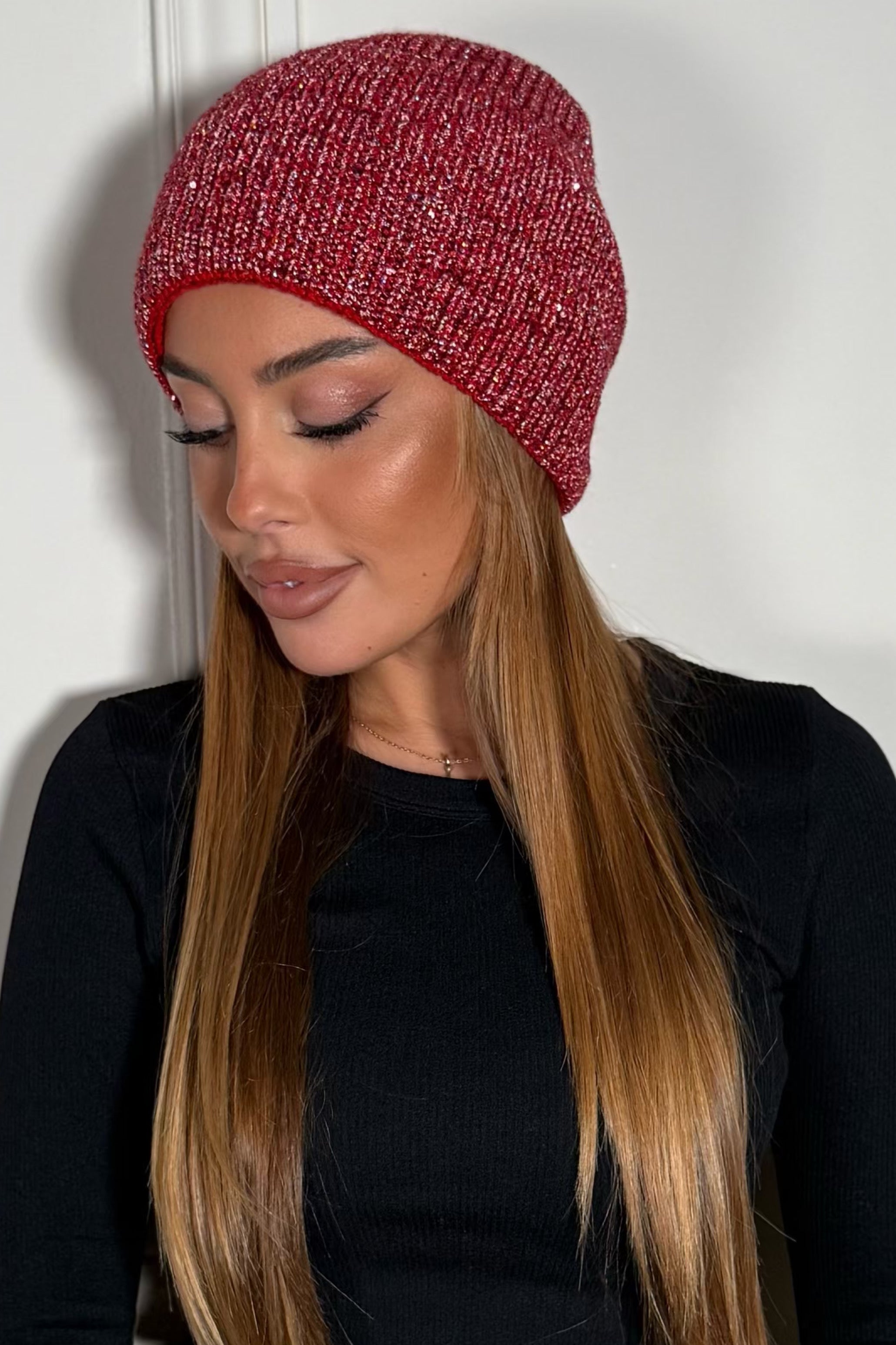 Bonnet chiné avec sequins scintillants pour femme - vue de face