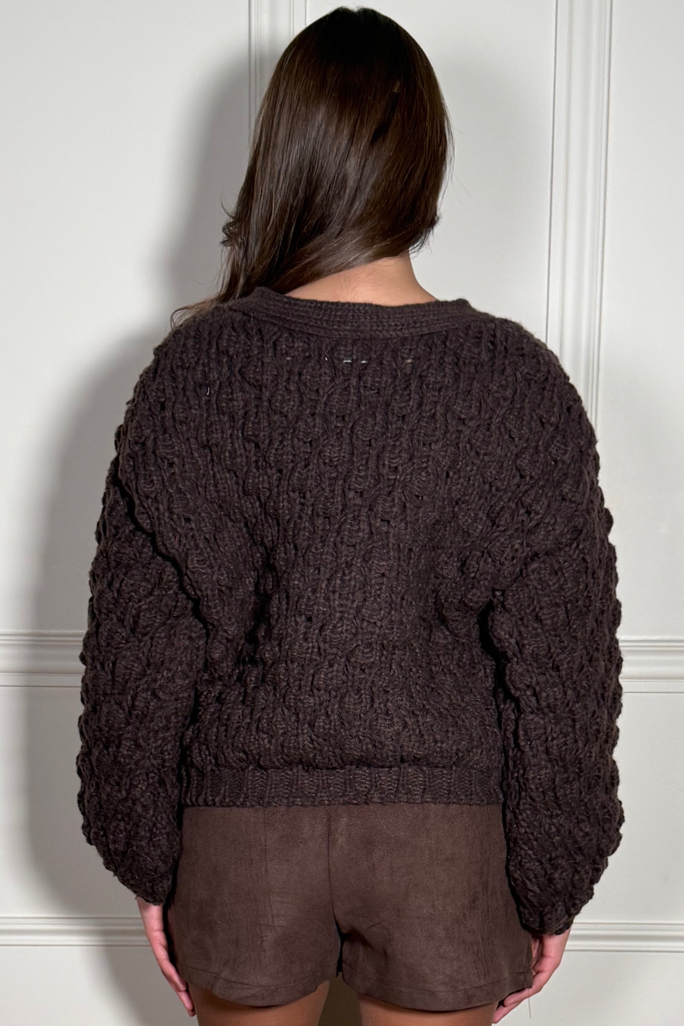 Gilet Nid d'Abeille Manches Ballon - Style Vintage Élégant pour Femme