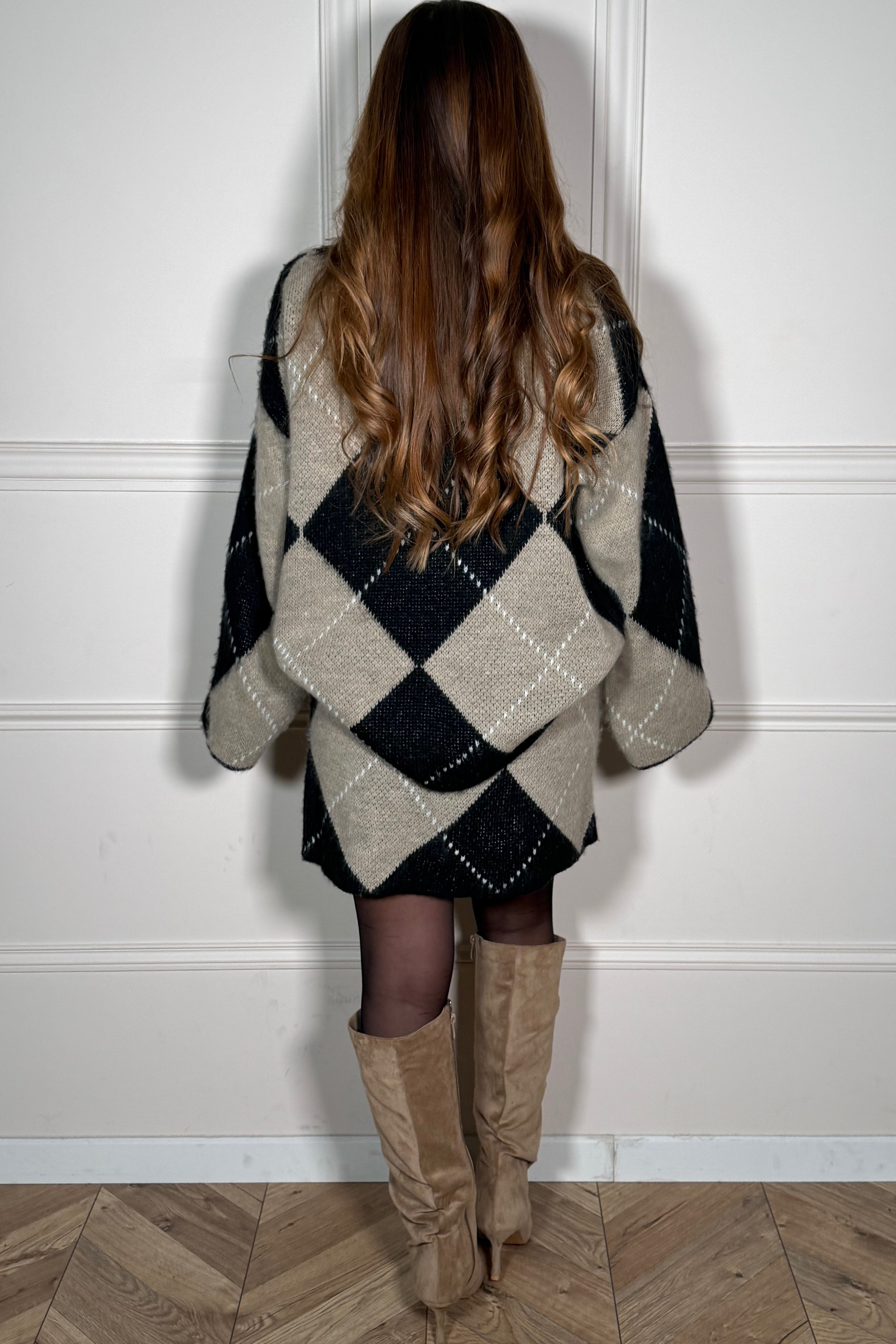 Ensemble Maille Carreaux - Pull et Jupe Coordonnés