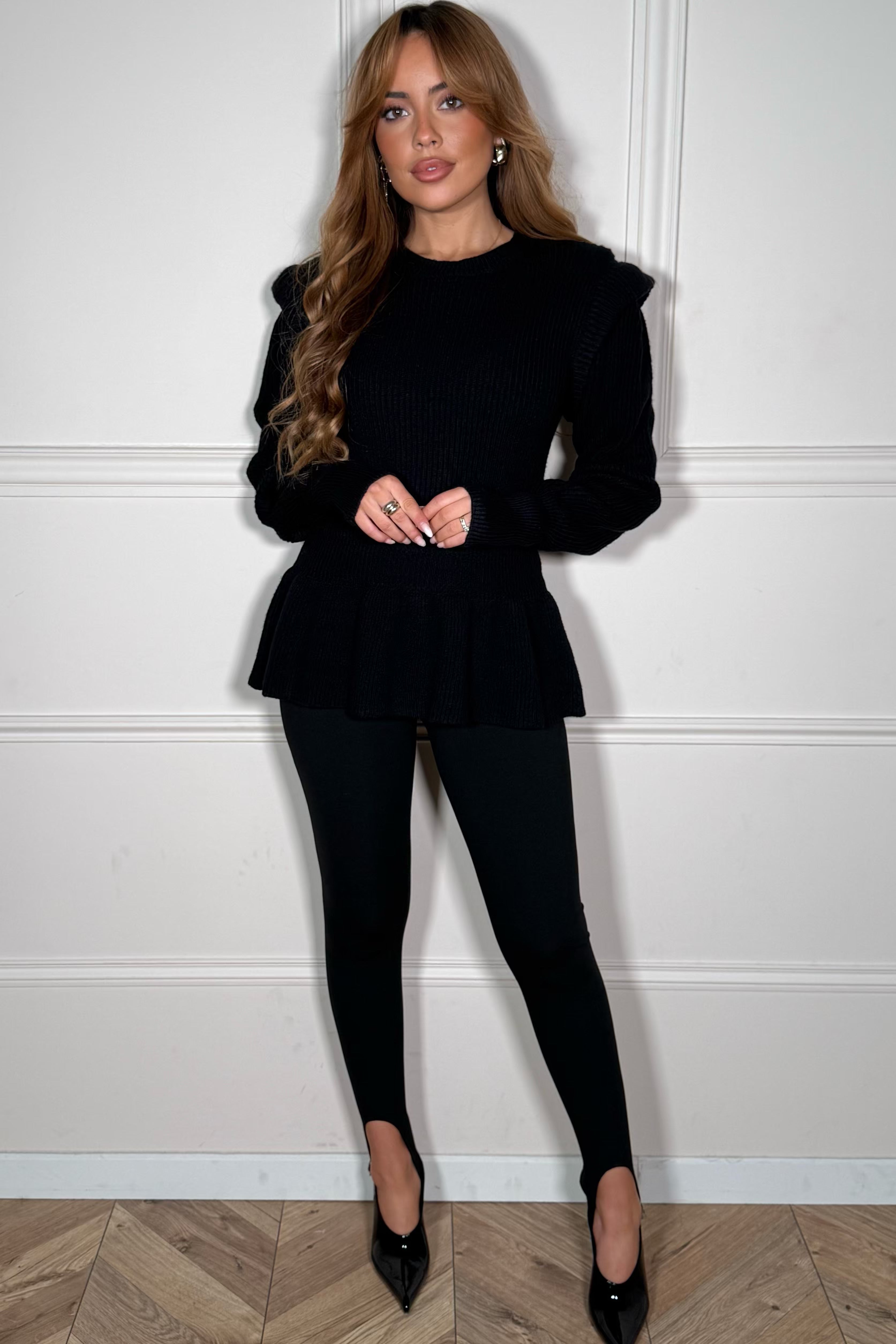 Pull Côtelé Péplum Épaulettes - Silhouette Structurée