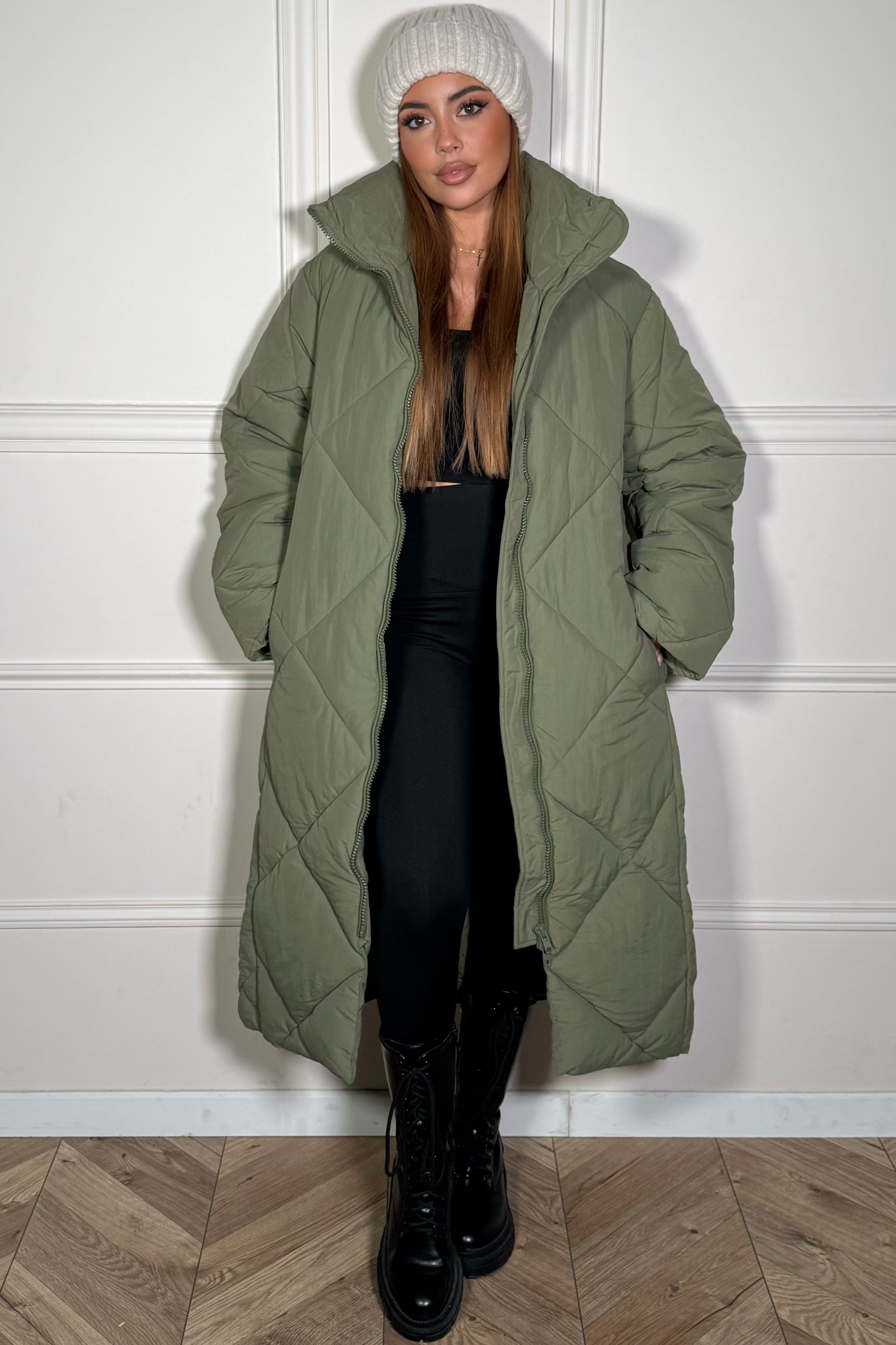 Doudoune longue oversize femme matelassée, vue de face