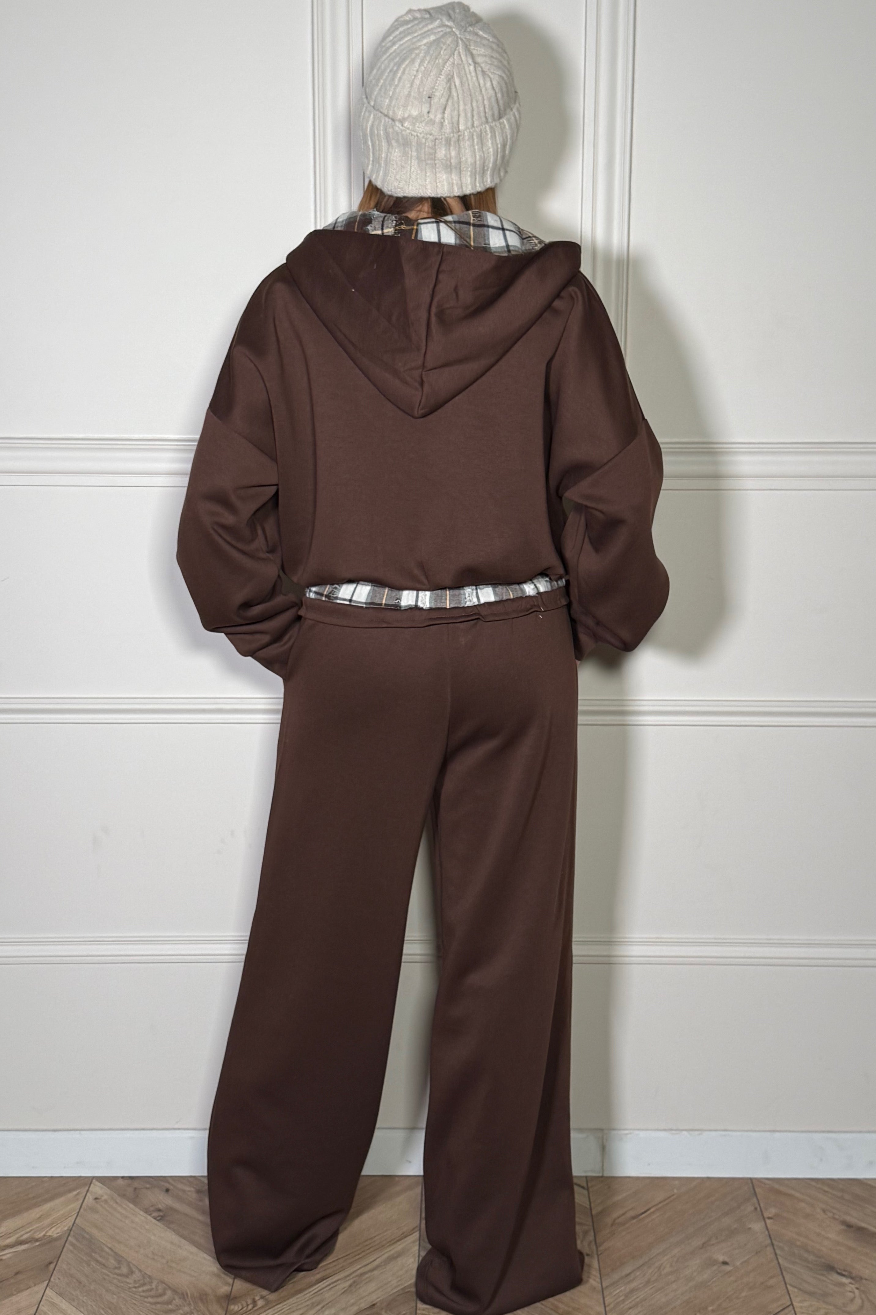 Ensemble Sweat et Jogging avec Empiècement à Carreaux Femme