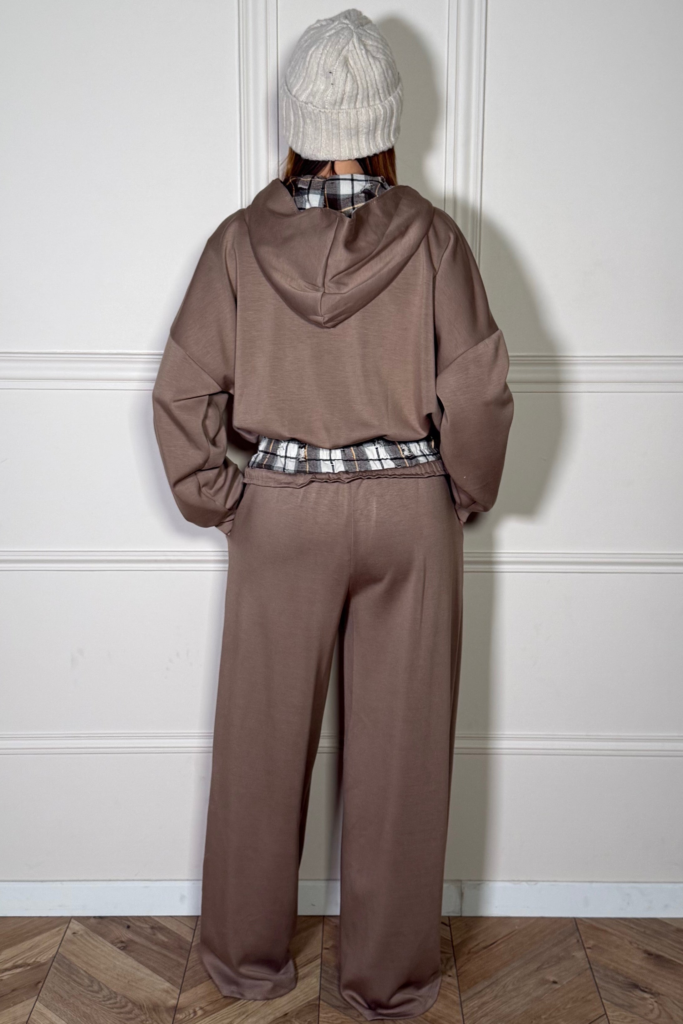 Ensemble Sweat et Jogging avec Empiècement à Carreaux Femme