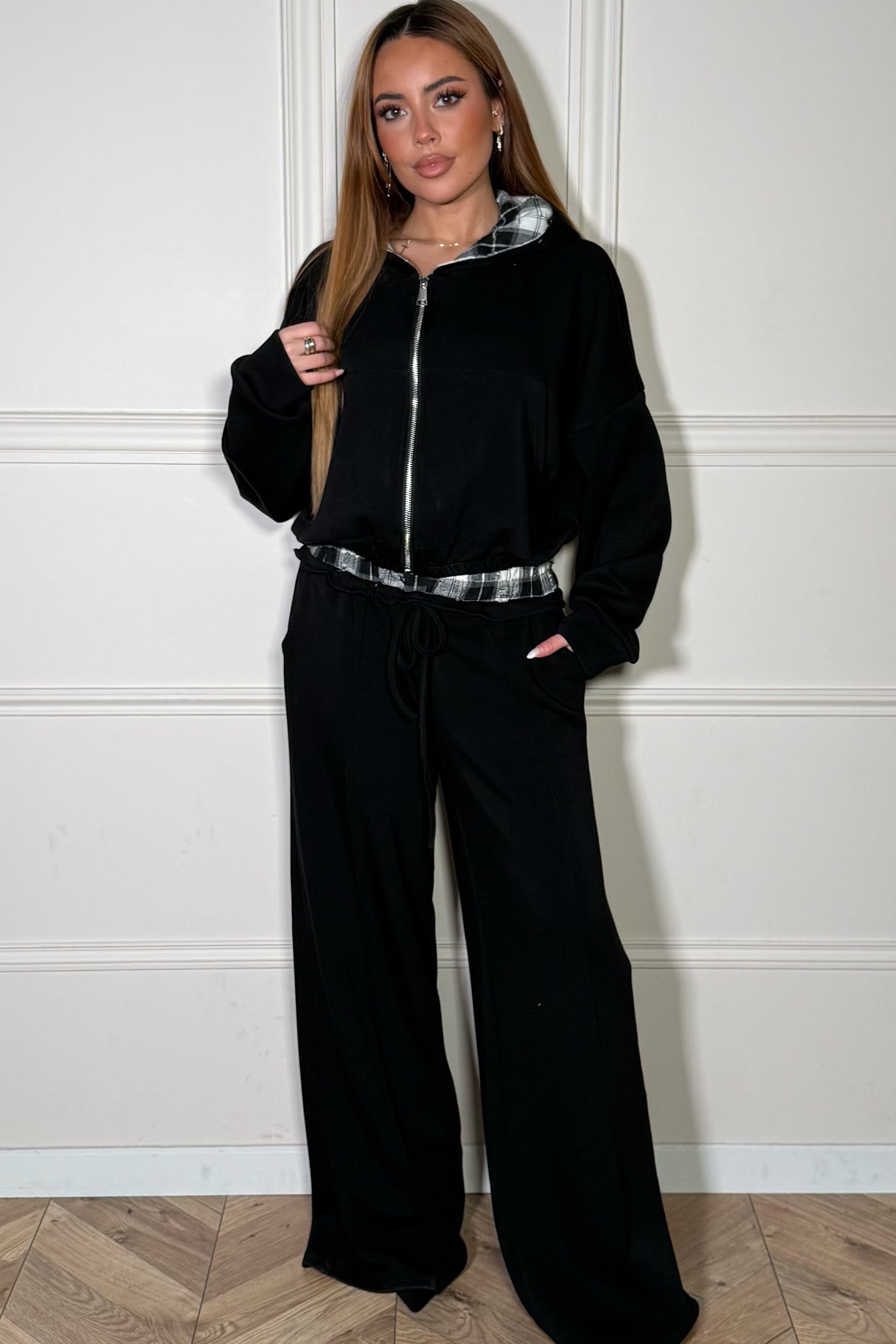 Ensemble Sweat et Jogging avec Empiècement à Carreaux Femme