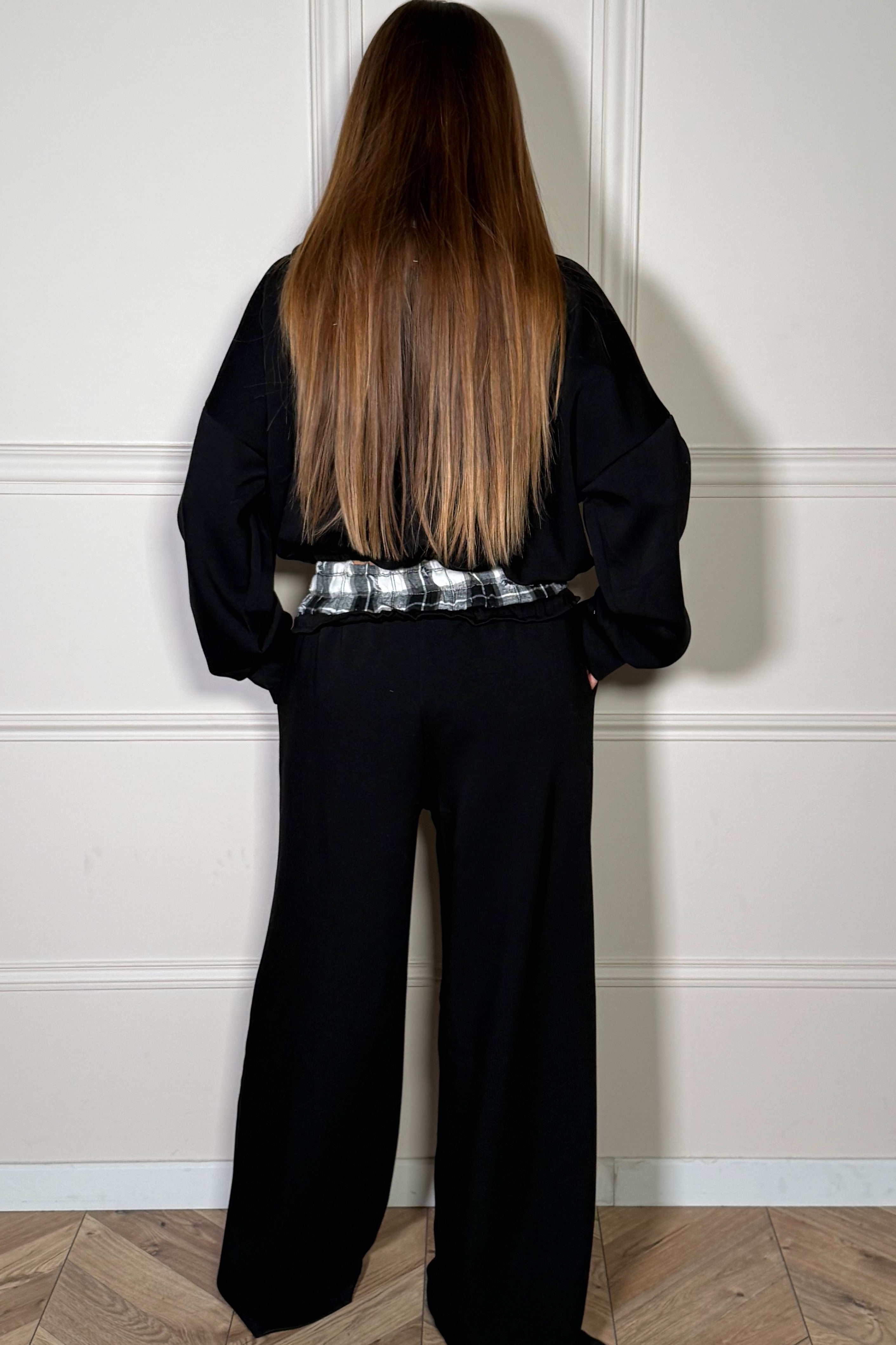 Ensemble Sweat et Jogging avec Empiècement à Carreaux Femme