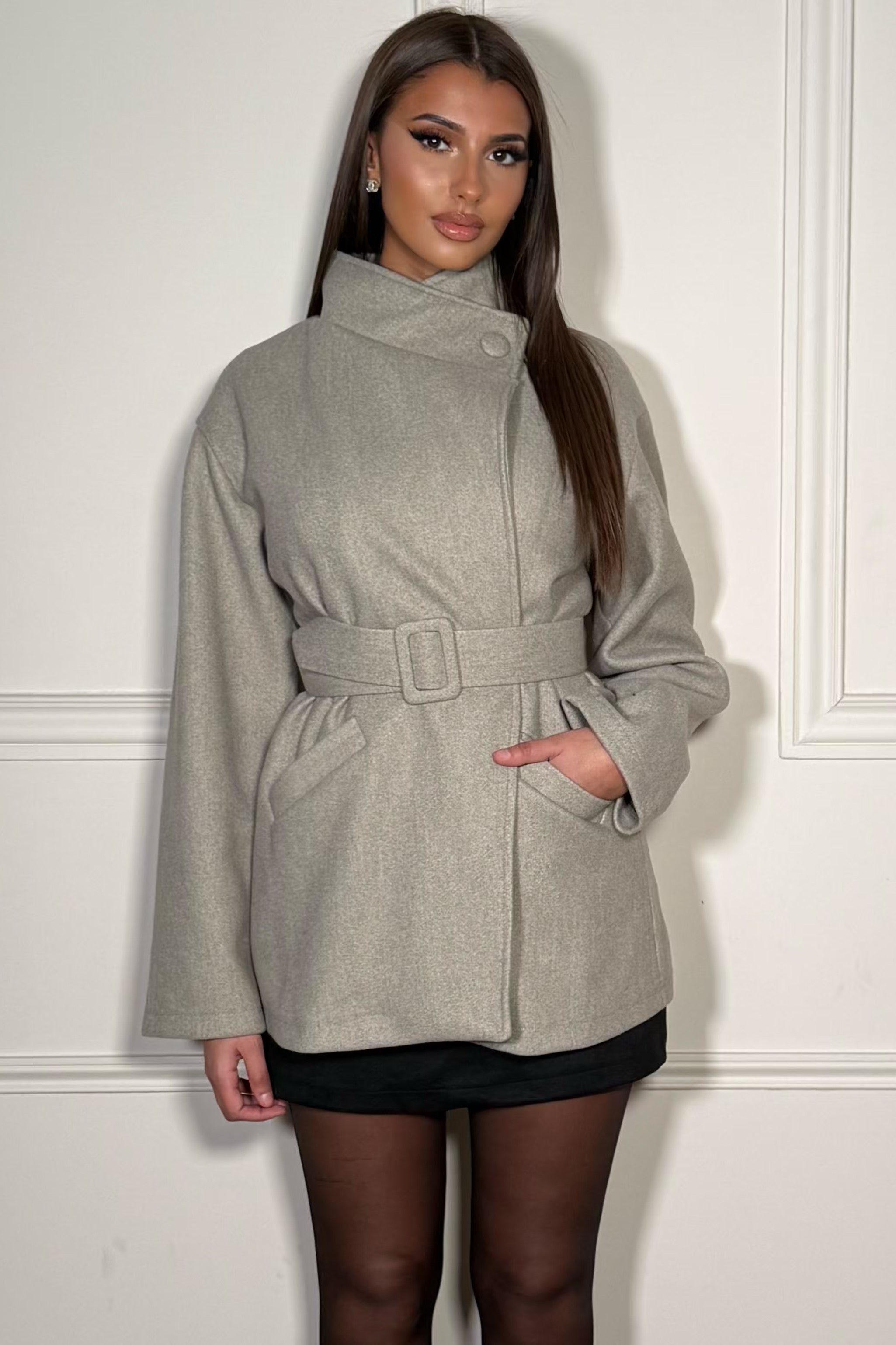 Veste Col Montant avec Ceinture Femme