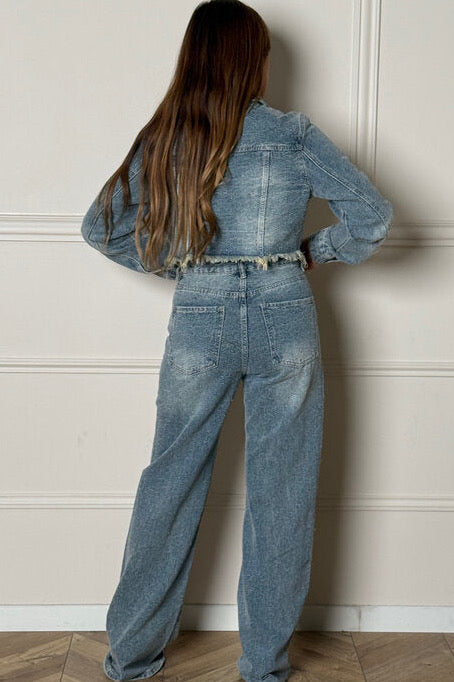 Jeans Wide Leg Effiloché Femme