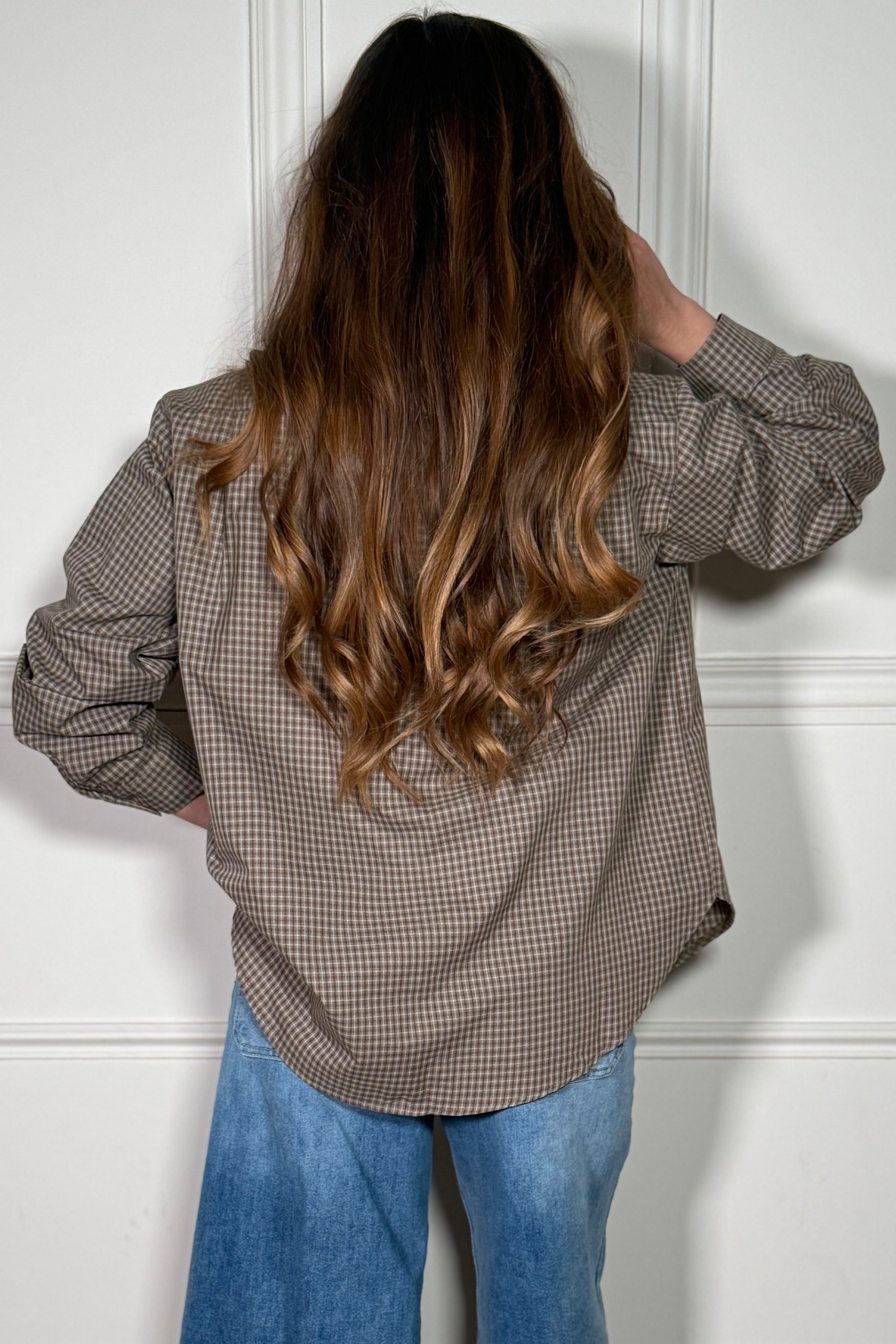 Chemise Épaulettes à Petits Carreaux - Chemise Femme Structurée