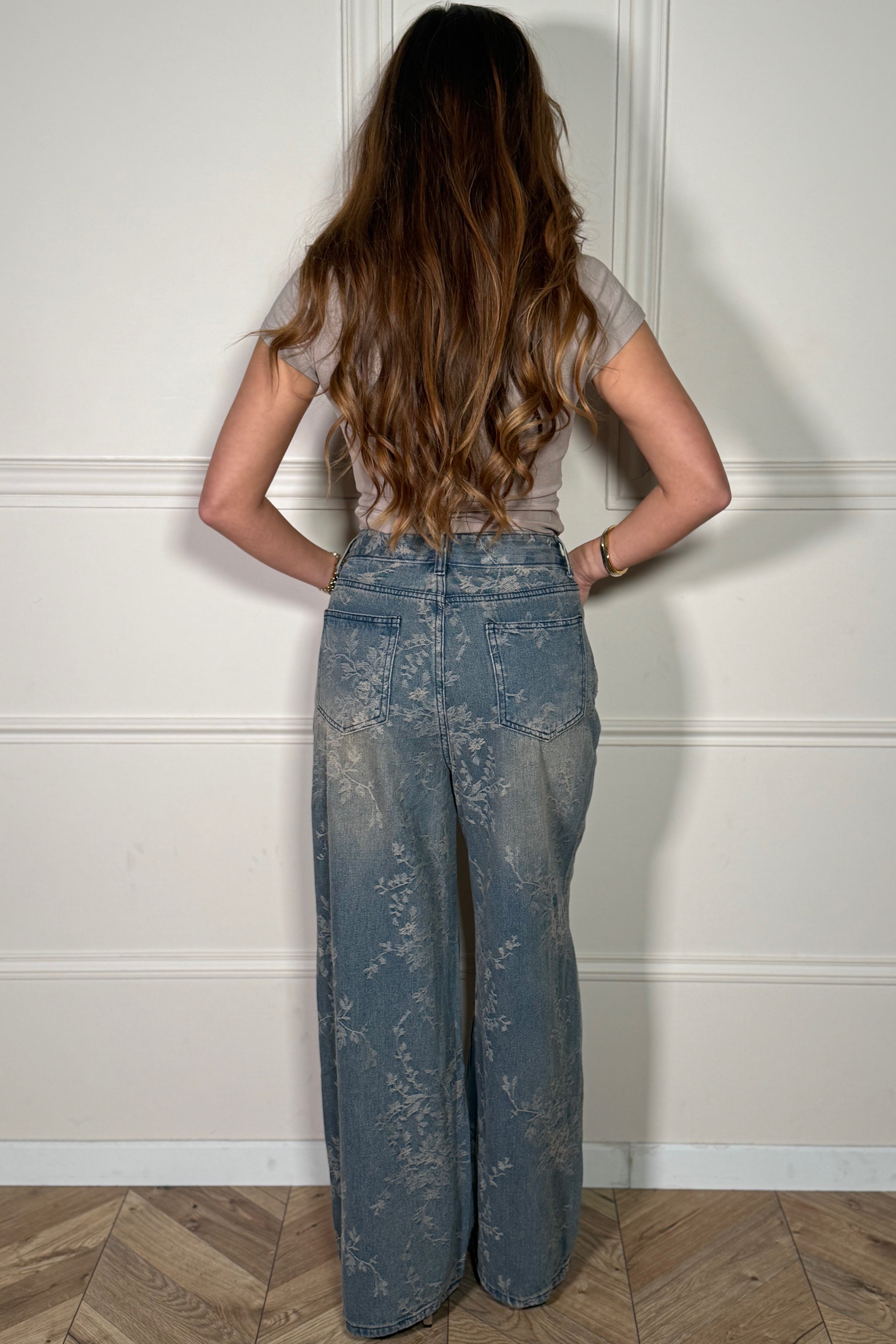 Jeans Ample Broderie Fleurs - Jean Femme Brodé Floral