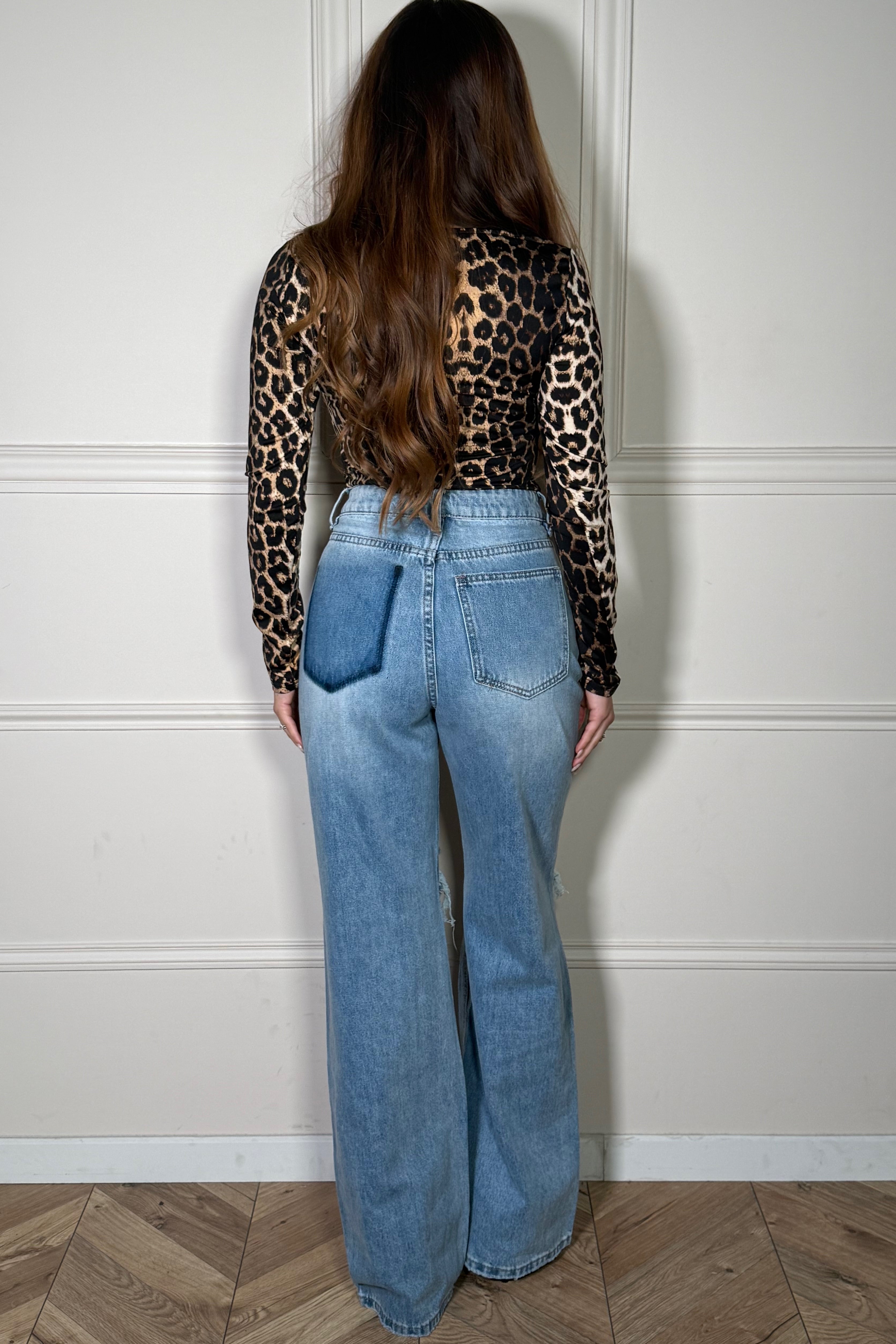 Jeans Destroy Coupe Droite Taille Haute - Jean Femme Effet Usé