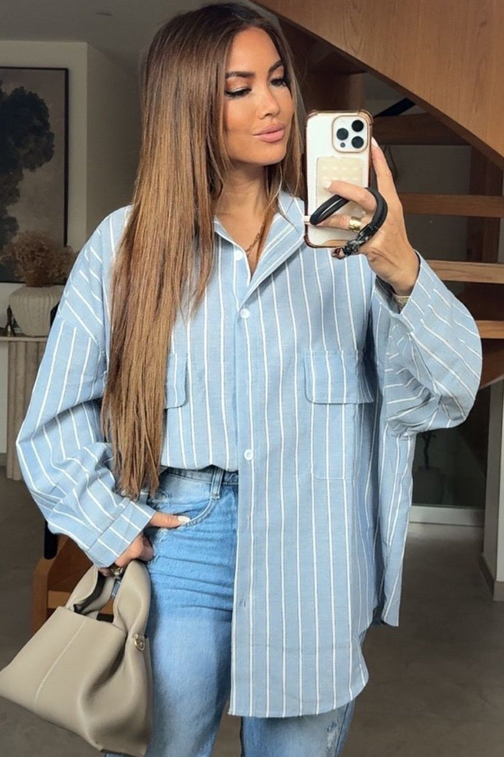 Chemise oversize rayée femme polyester-coton, vue de face