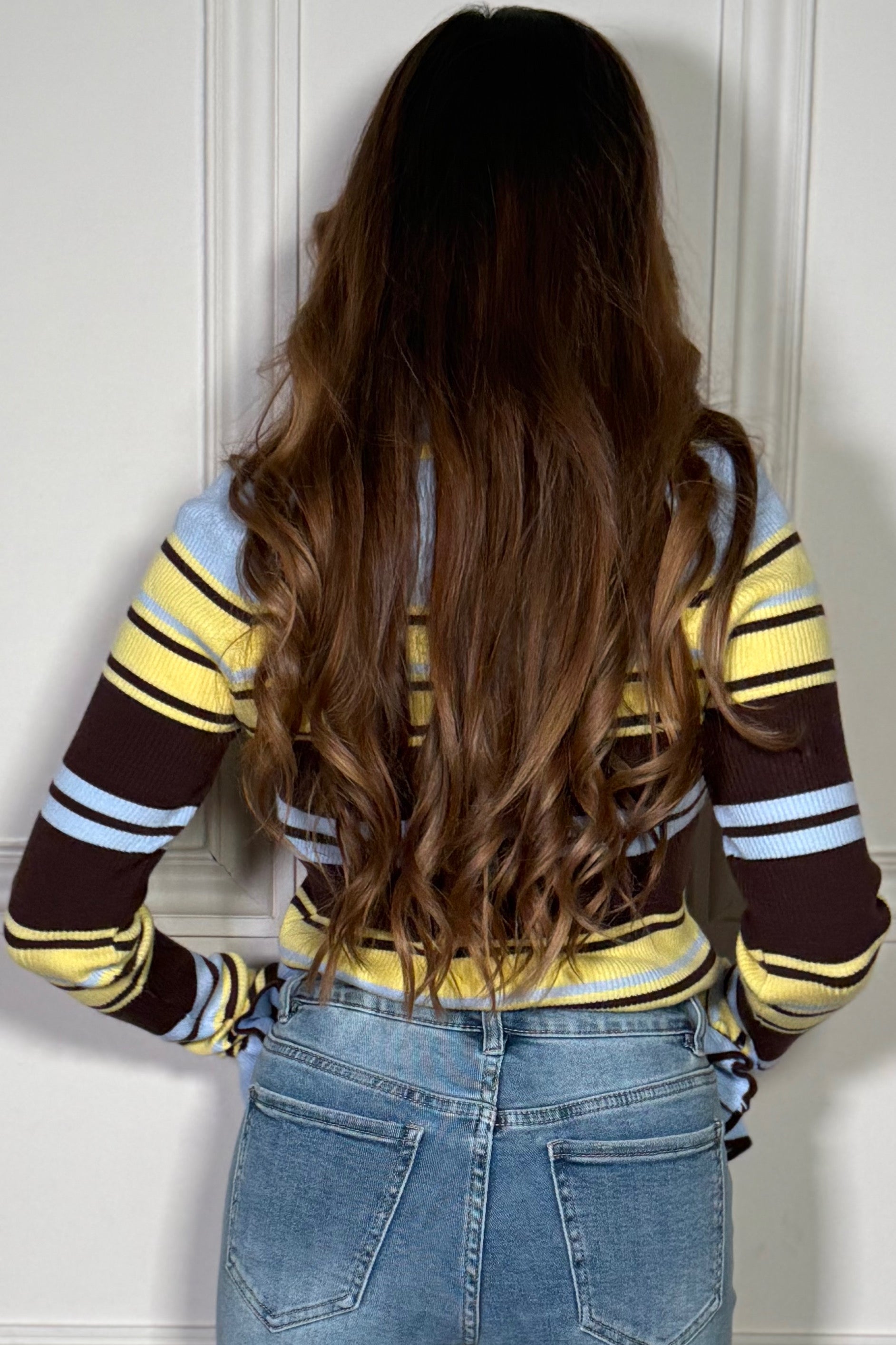 Pull Rayé Col Boutonné Femme