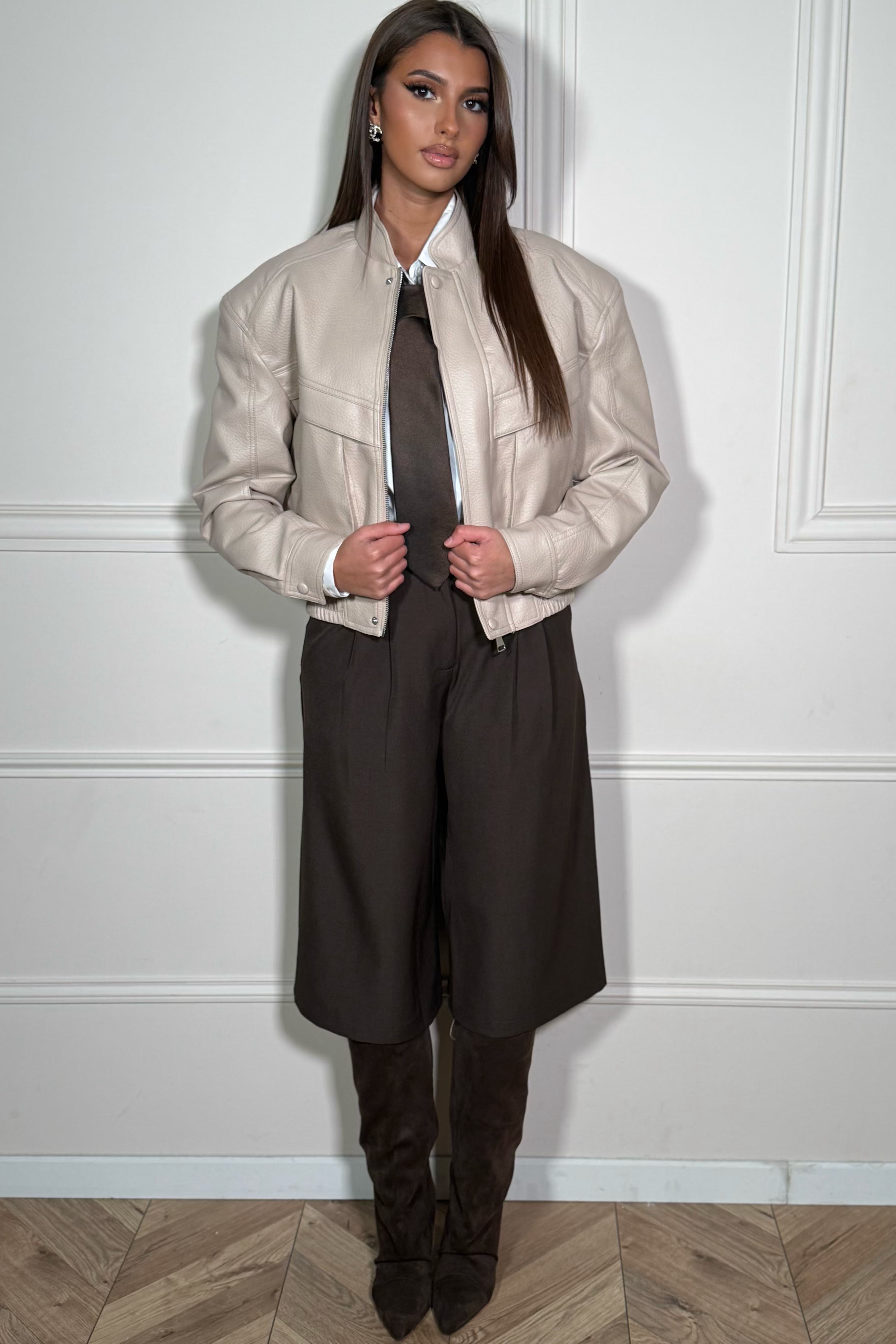 Bomber Femme Simili Cuir Col Montant - Rock et Élégance